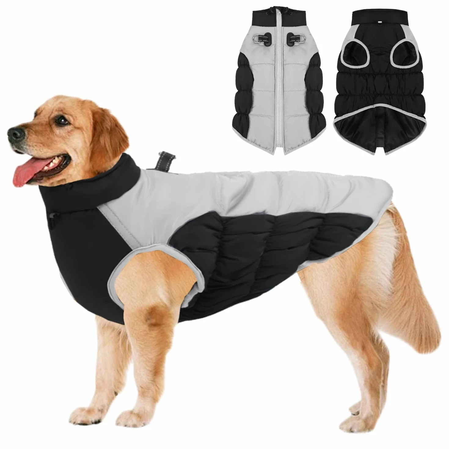 Cappotto Cane Taglia Grande, Cappotto per Cani Grande Riflettenti con Anello a D, Vestito cane taglia media per la stagione fredda cani di taglia media e Grand e Outdoor Sport,Nero 2XL