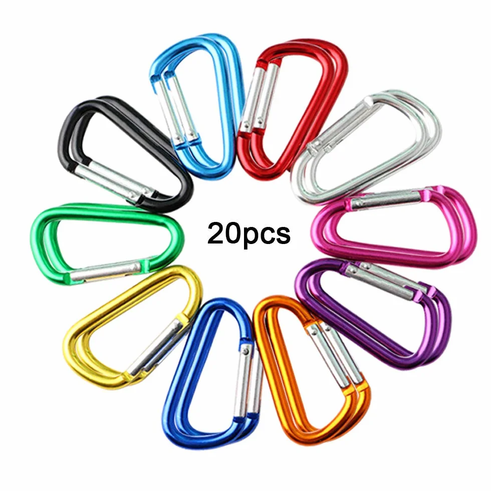 20Pcs Premium 5cm Alluminio Moschettone Set, Mini Moschettone Portachiavi, Moschettoni Campeggio, Blocco a Clip Gancio, Chiusura Molla (Non per Arrampicata!)