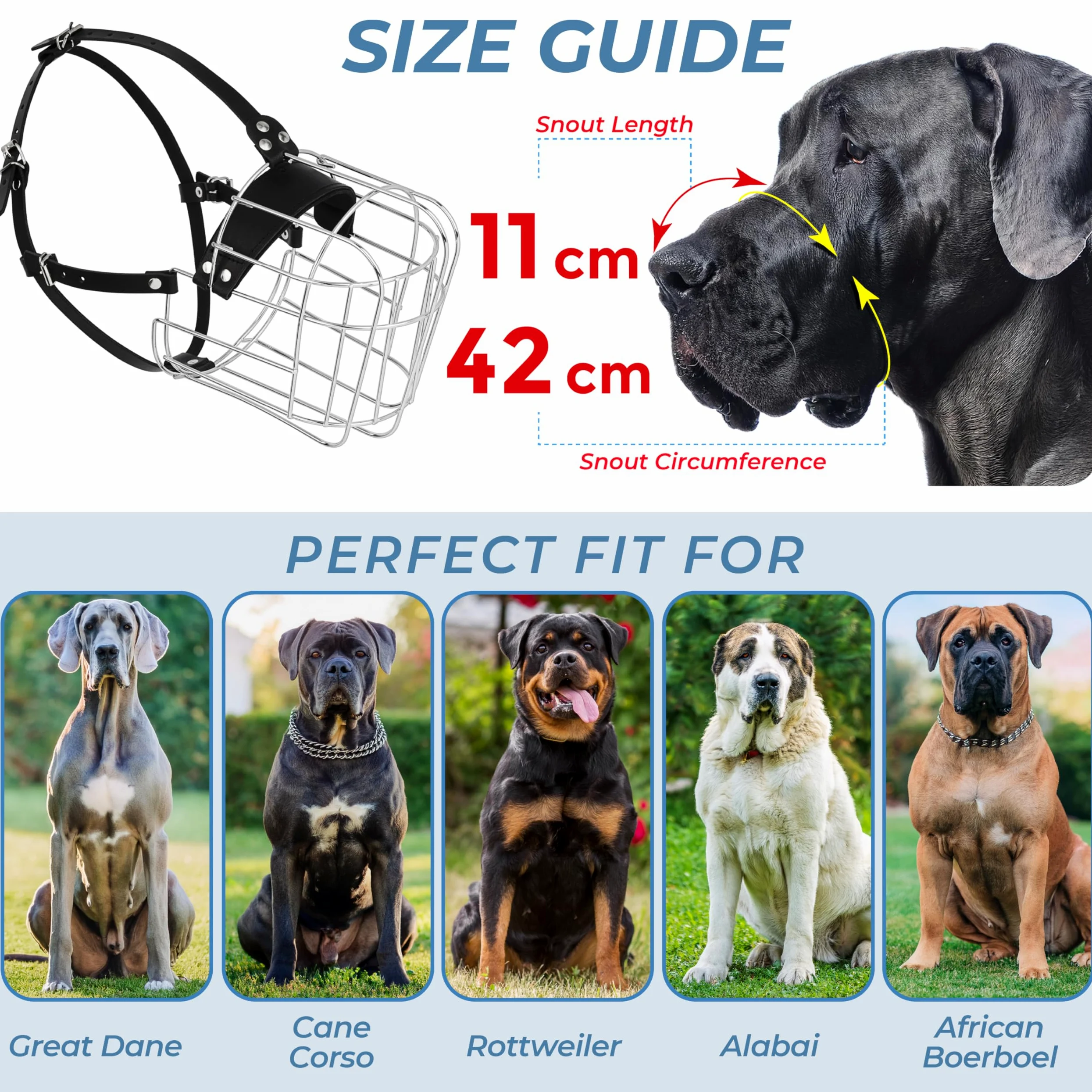 Museruola per cani XL in metallo per alano