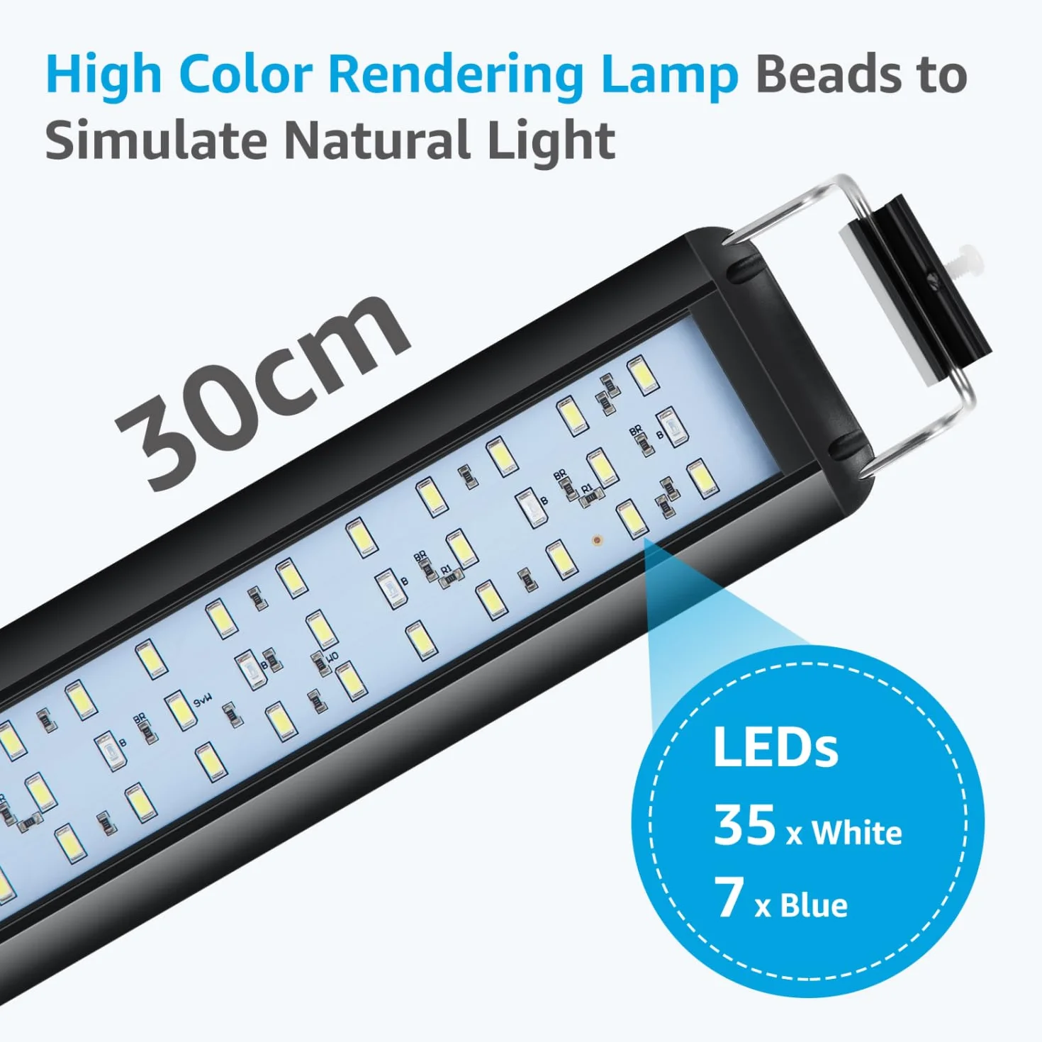 Nobleza - Luce per Acquario, Illuminazione per Acquario con Timer, Lampada da Giardino con 3 Colori, Lampada Acquario con 10 Livelli Luminosità Regolabile da 30-50cm, 8W