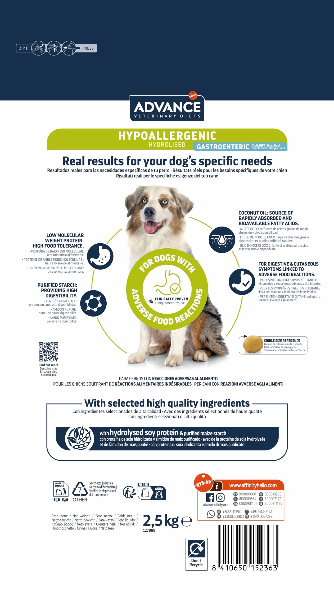Advance Veterinary Diets - Hypoallergenic - Cibo per Cani con per Le Reazioni Avversi agli Alimenti - 10kg