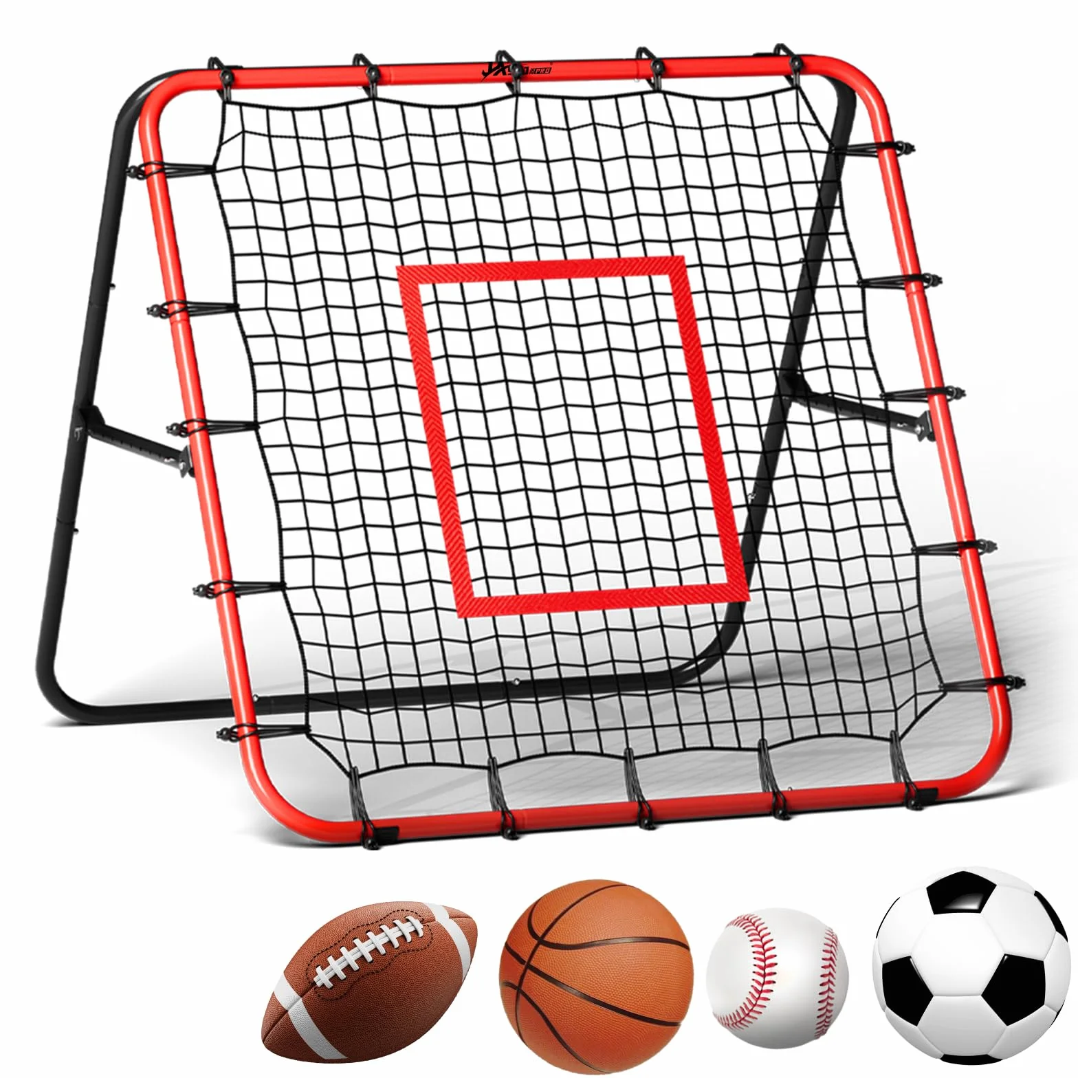 JASCOPRO Rete rimbalzante per calcio, rete rimbalzante regolabile in 18 posizioni per calcio, baseball, basket, rugby