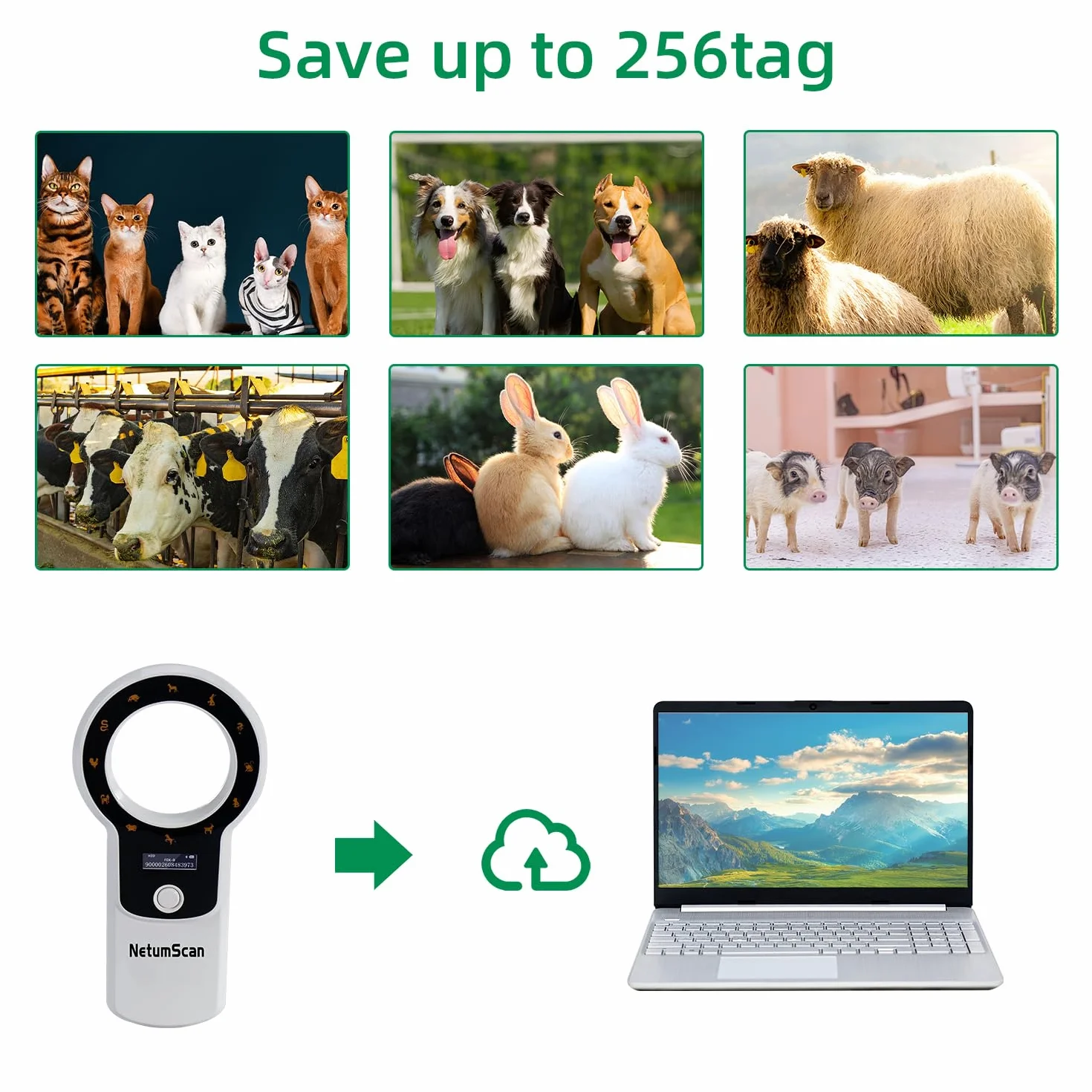 NetumScan Lettore di microchip per animali domestici aggiornato,256 dati memorizzati Scanner portatile ricaricabile per etichette identificative di animali domestici per FDX-B e ID64 RFID EMID DJ-260C