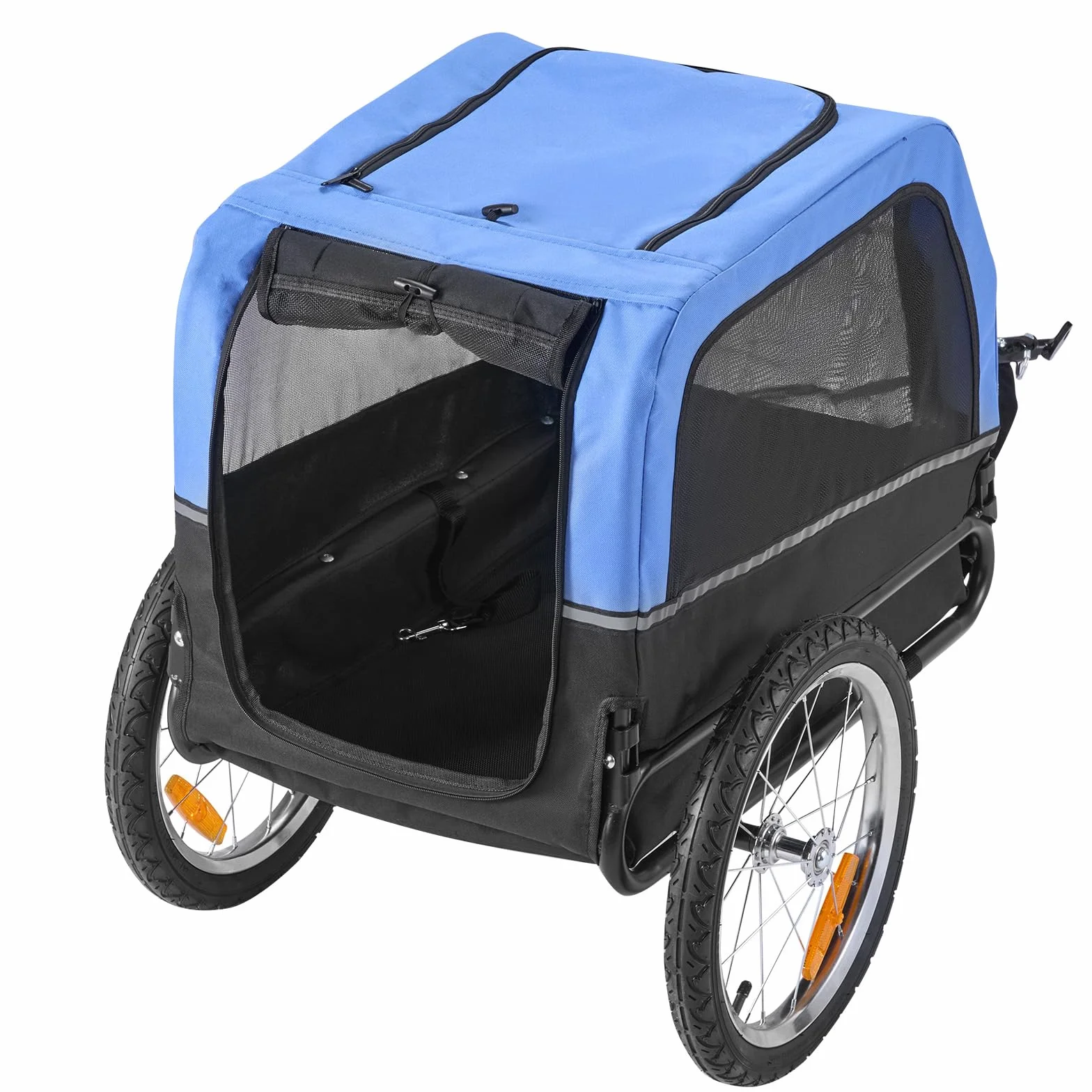 VEVOR Rimorchio per Bici per Cani, Supporta Fino a 30 kg, Carrello Portabici, Telaio Pieghevole con Ruota a Sgancio Rapido, Attacco Universale per Bicicletta, Riflettore, Bandiera Guinzaglio Interno
