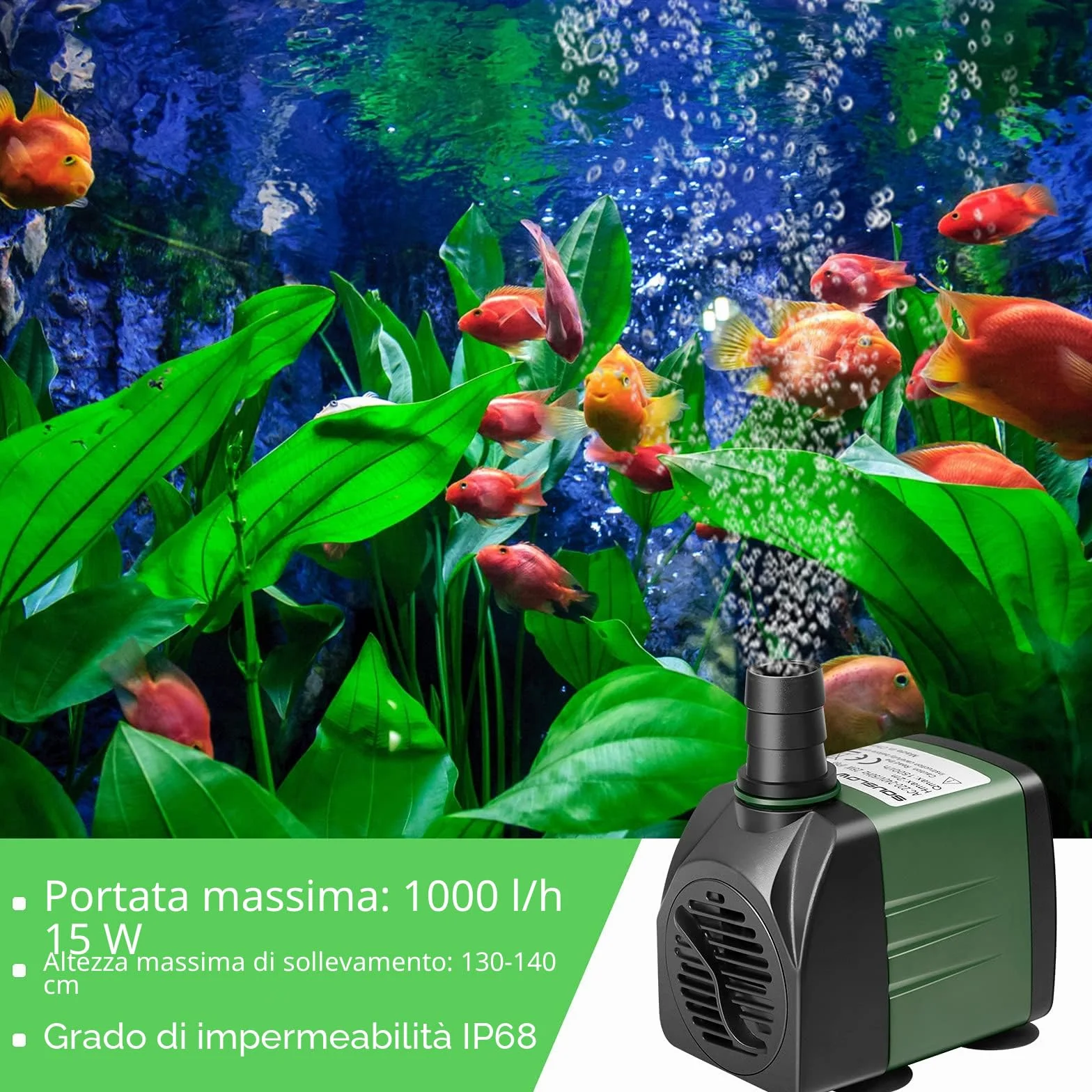 Pompa ad Acqua Sommergibile 15W 1000 L/H AC220-240V Pompa ad Acqua per Acquario con 1 ugello per acquario, laghetto, fontana da giardino, sistema idroponico