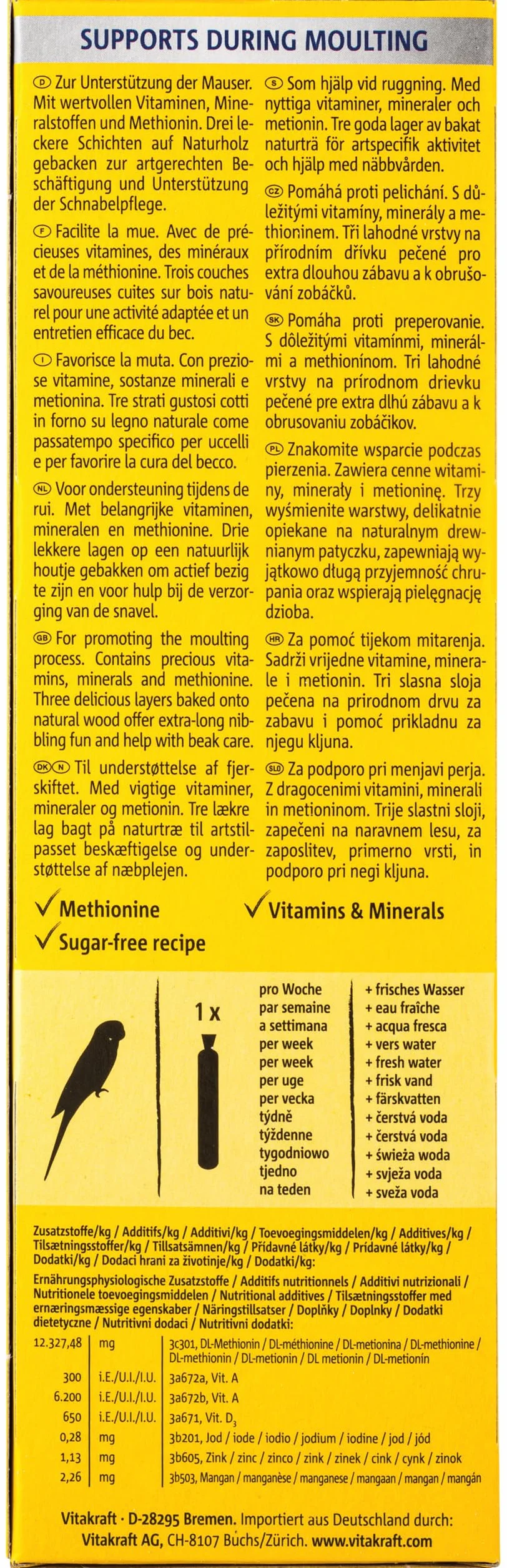 Vitakraft Kräcker, a sostegno della muta, per la muta, bastoncini da sgranocchiare per pappagallini ondulati, con vitamine e minerali, senza zuccheri aggiunti (10x 60g)