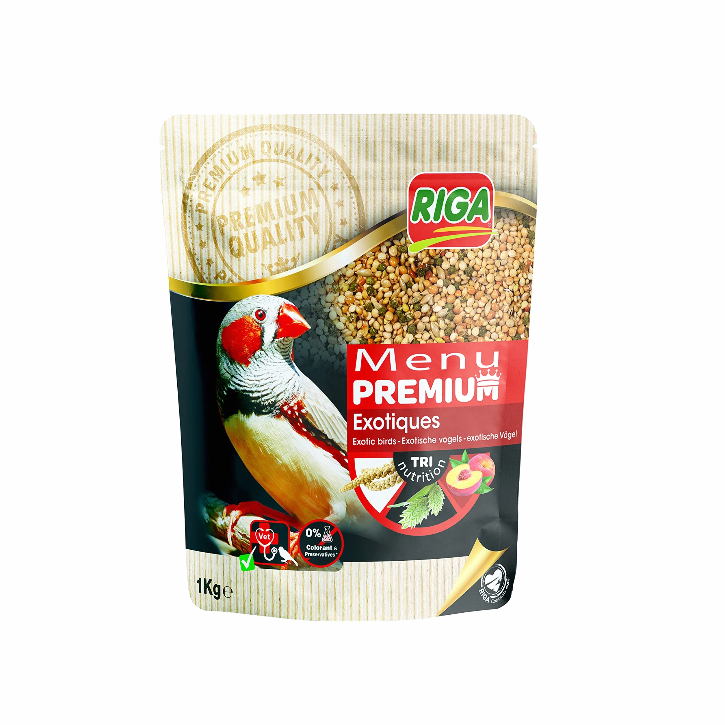 Riga - Menu Premium per Uccelli Esotici - Miscela di Semi, Cereali e Proteine Vegetali - Concetto Tri-Nutrition - Aiuta a un funzionamento intestinale ottimale - 1 kg