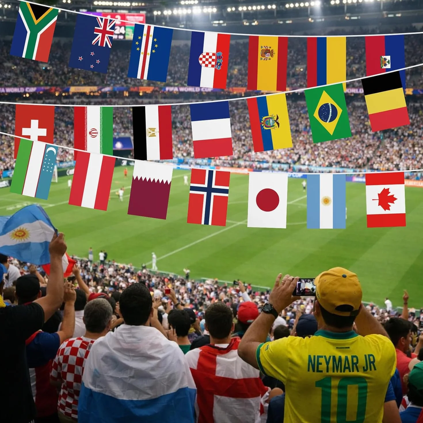 Bandiere mondiali 2026 Coppa del Mondo catena 48 paesi 14 m decorazione visualizzazione pubblica