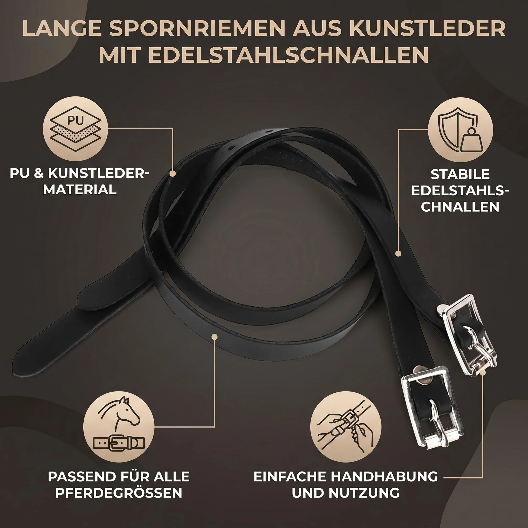 Pissente Cinghie per Speroni, 1 Paio Cinghie da Equitazione in Pelle Allungate da 50 Cm Cinghie da Equitazione con Fibbia in Acciaio Inossidabile Accessori Sportivi da Equitazione in