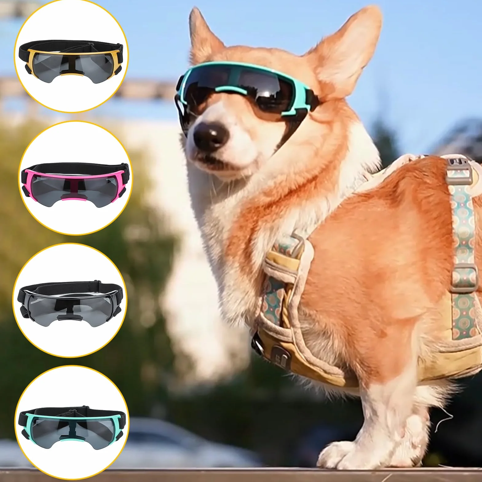 Occhiali da neve estivi, occhiali da sole per cani di piccola taglia, protezione dagli occhi, protezione UV per cani, occhiali da sole, anti-appannamento, per moto, canestro convertibile (rosa)