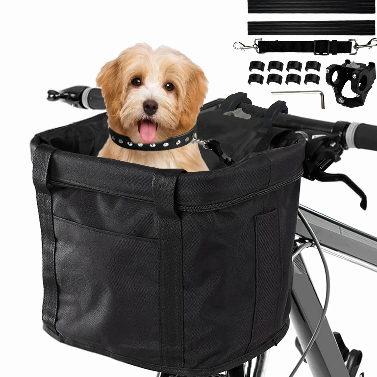 Cestino anteriore per bicicletta pieghevole, impermeabile, per animali domestici, con telaio in alluminio, per cani piccoli, shopping, viaggi (nero)