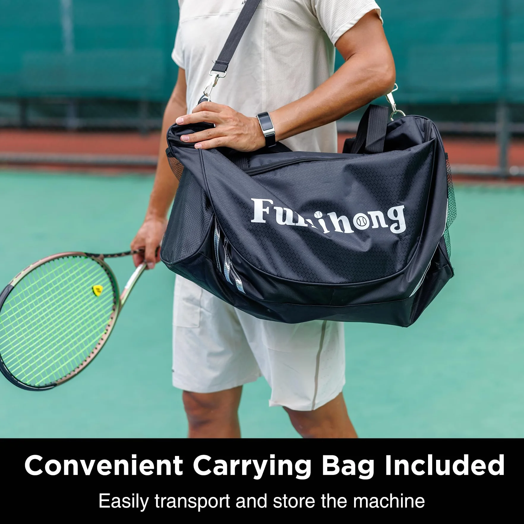 Furlihong 3807BH Macchina da tennis con base triangolare, velocità regolabile, oscillante sinistra/destra superiore/inferiore
