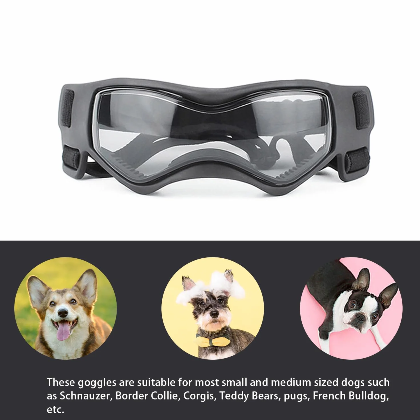 Occhiali da sole per animali domestici, protezione UV, fascia elastica regolabile (piccola)