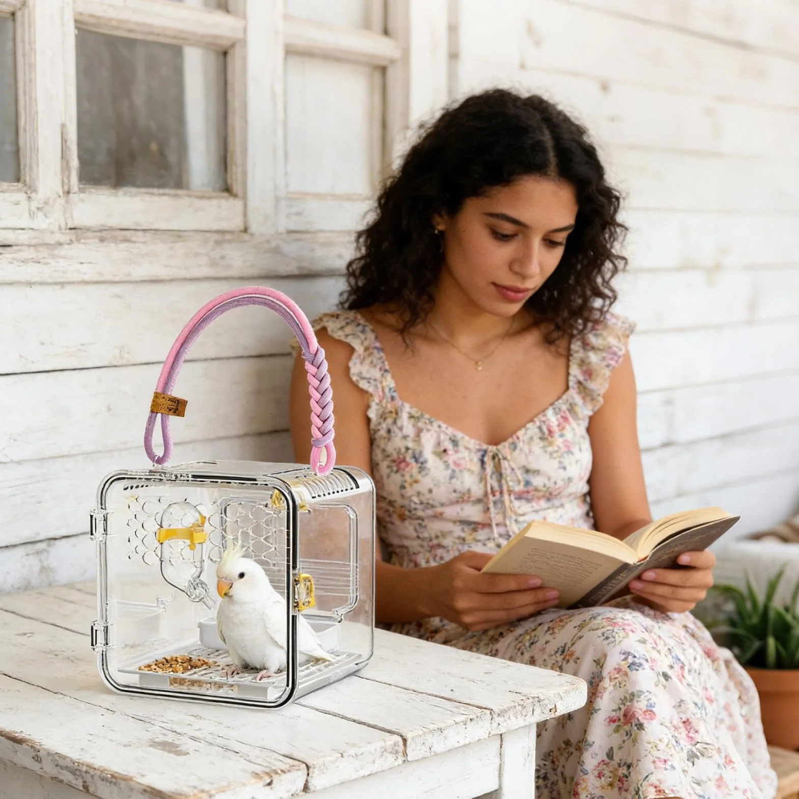 Transparent Bird Carrier - 7.87 Inches Portable Breathable Travel Cage | Nylon PET Parakeet Box For Conures Canaries Cockatiels Hamsters Outdoor Park Trips