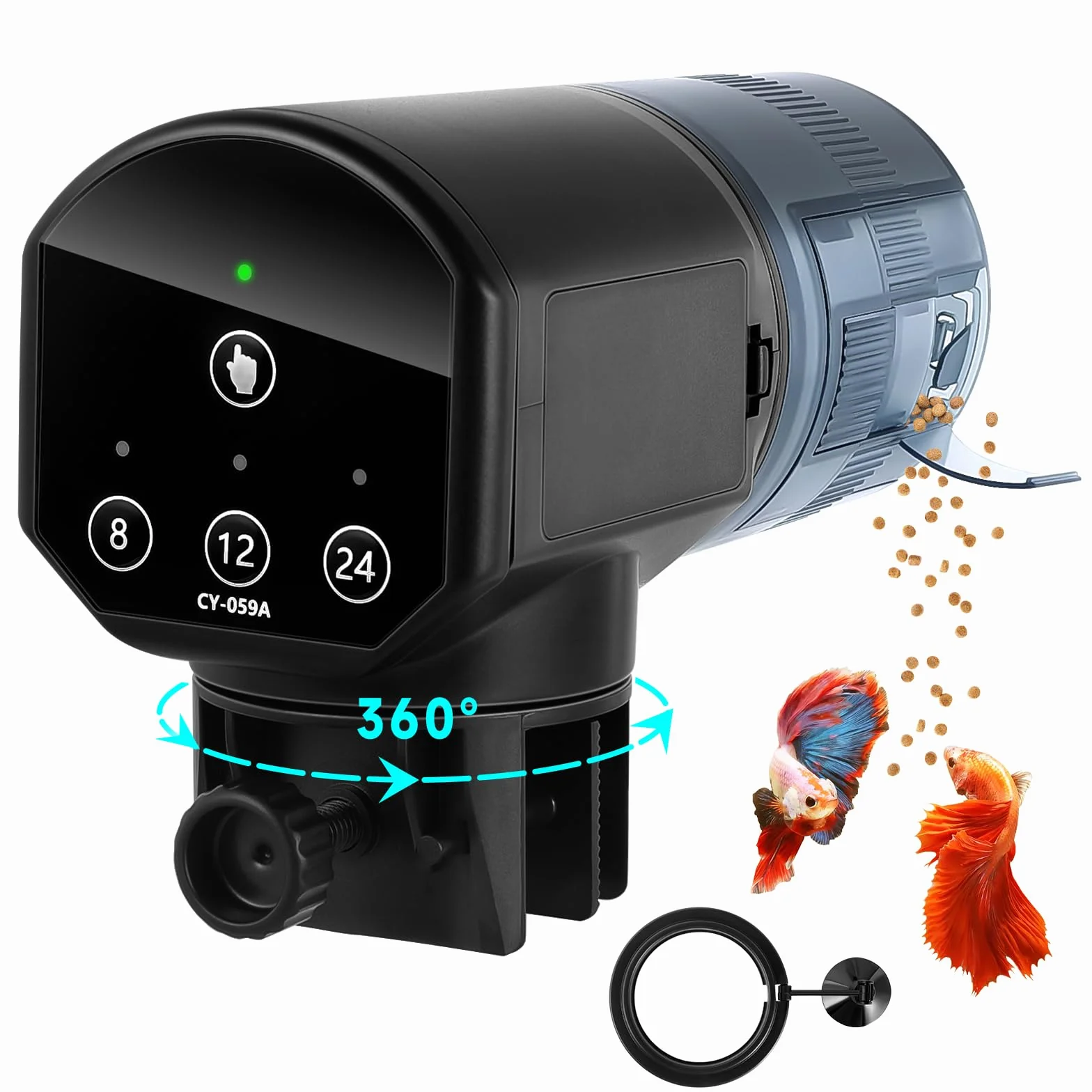 Mangiatoia Automatica Acquario 200ML con Indicatore LED e Batterie AAA, Nero