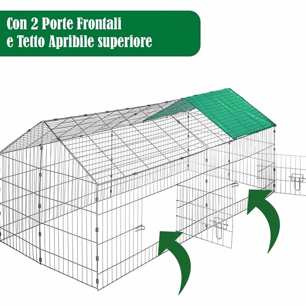 Bakaji Recinto Recinzione per Animali Gabbia per Conigli Conigliere Pollaio Porcellini D'india Per Piccoli Animali Da Esterno Telo Protezione Dal Sole Materiale in Acciaio (180 x 75)