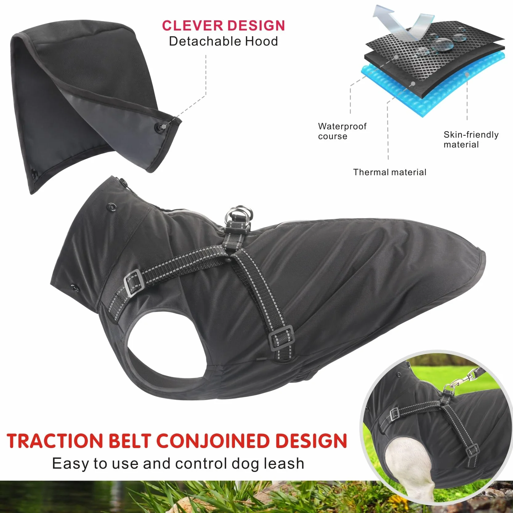 Impermeabile per cani con cappuccio taglia piccola media grande