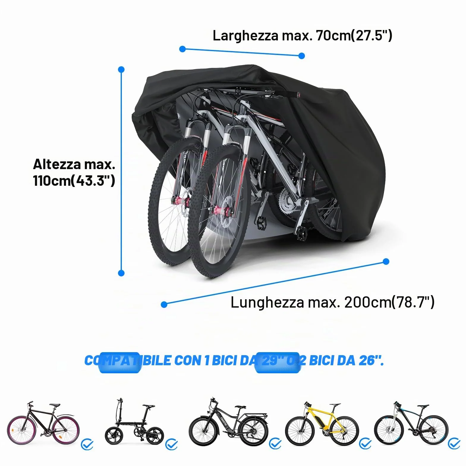 Favoto Telo Copri Bicicletta da Esterno Impermeabile, Robusto Tessuto Oxford, Protezione da Sole, Pioggia e Polvere, Antivento con Borsa per il Trasporto (Nero, per 1-2 biciclette)
