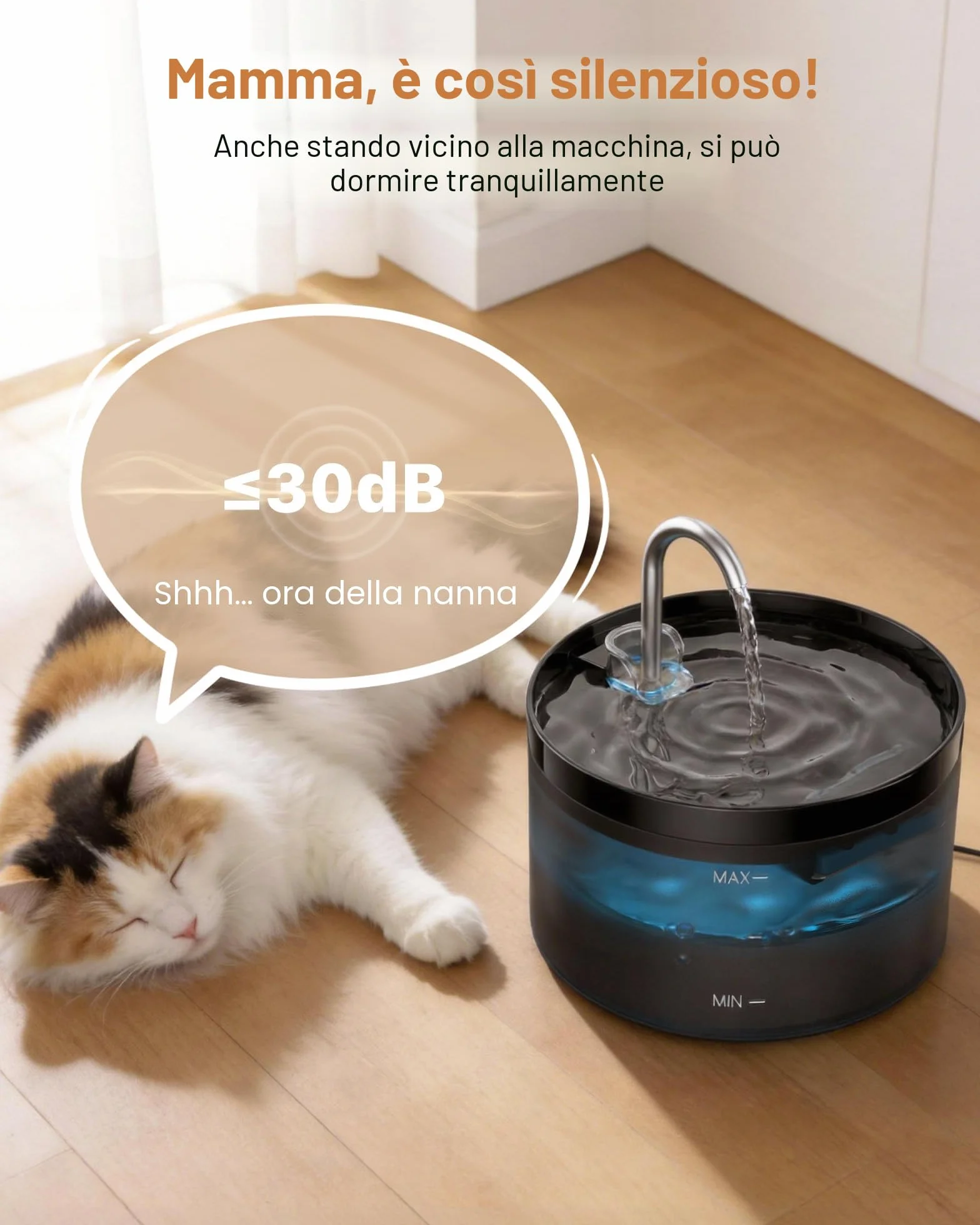 Fontanella per Gatti, GIOTOHUN Fontanella Gatti, 2L Fontanella Gatto, Forma di Rubinetto, Pompa Dell'acqua Super Silenziosa, Filtraggio dei Peli Randagi, Due tipi di Modalità di Flusso Dell'Acqua,Nero