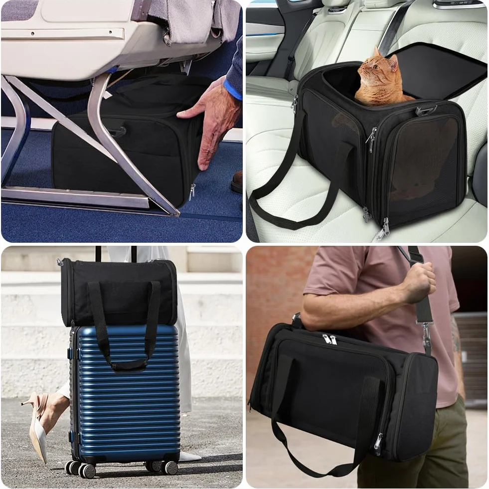 Borsa trasportino per cani pieghevole,40*25*25cm Trasportino per Cani Gatti Borsa da Trasporto Cane con Materasso,Traspirante,Tappetino Lavabile Rimovibile per gatti e animali fino a 4.54kg,Nero