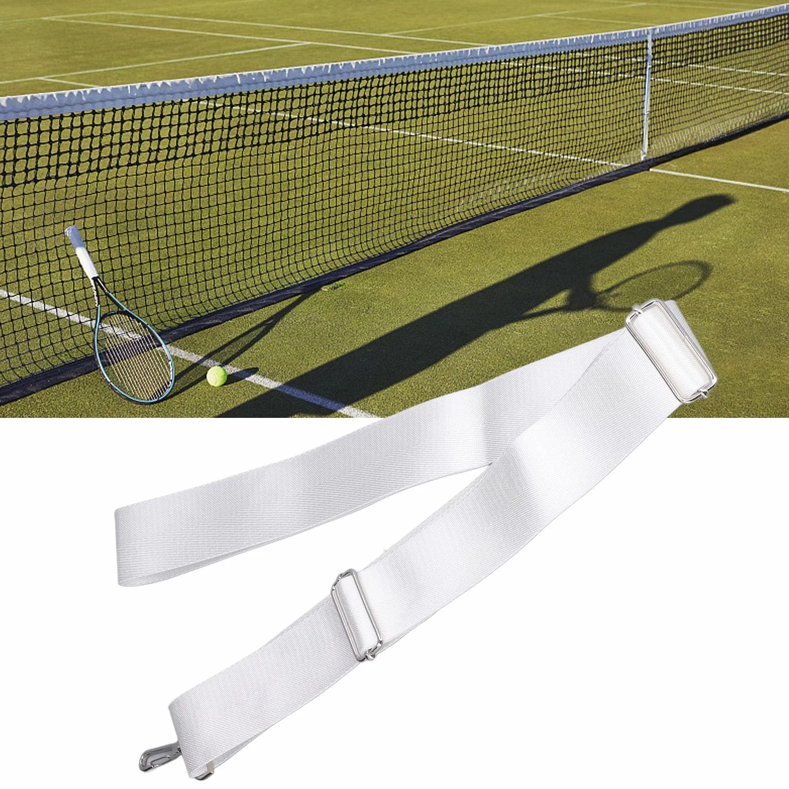 CHICIRIS Cinturino Centrale Resistente per Rete da Tennis, Cinghie Regolabili in Altezza Fibbia Acciaio Inossidabile Bianca
