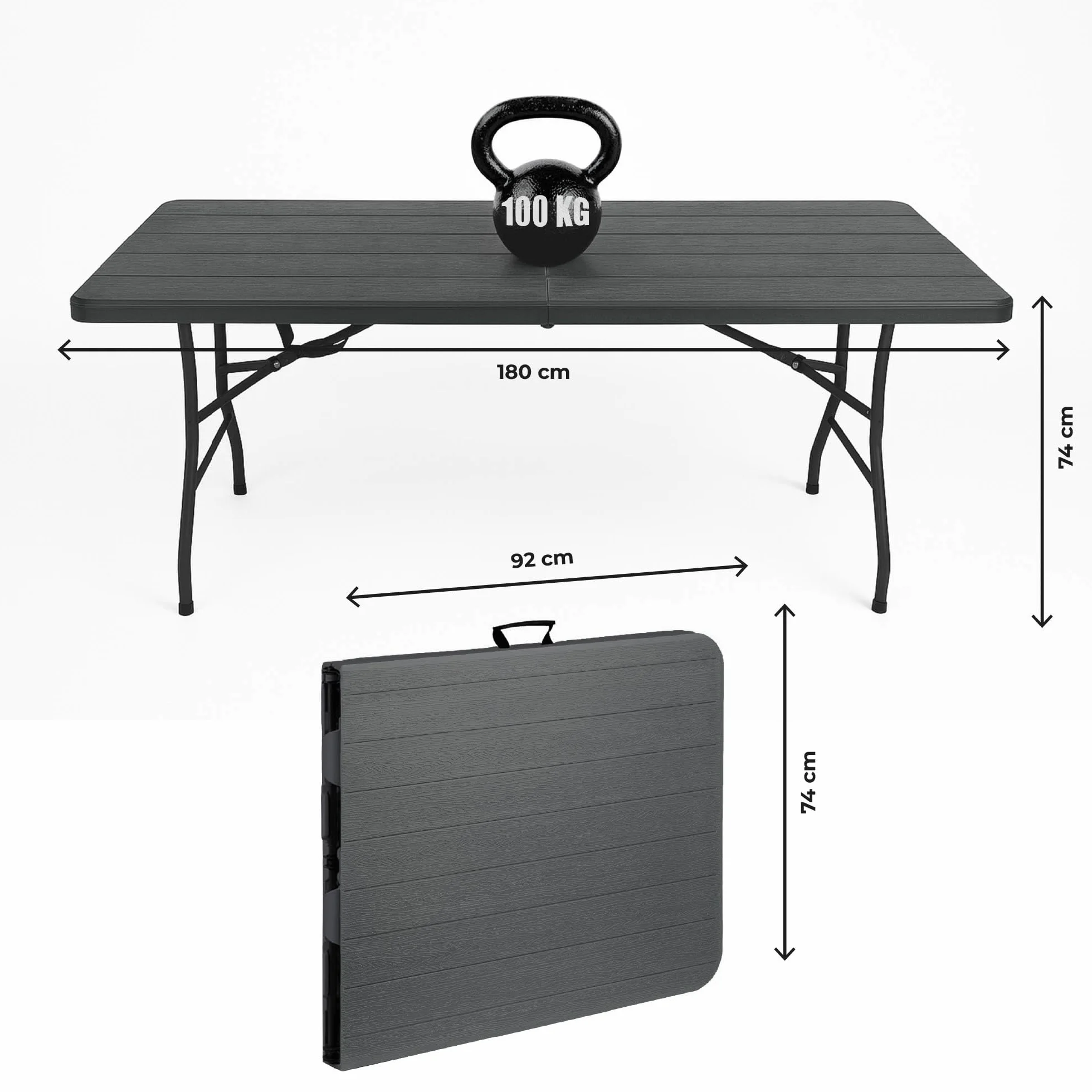 IlGruppone Tavolo Pieghevole Rettangolare HDPE 180x74x74 cm Antracite