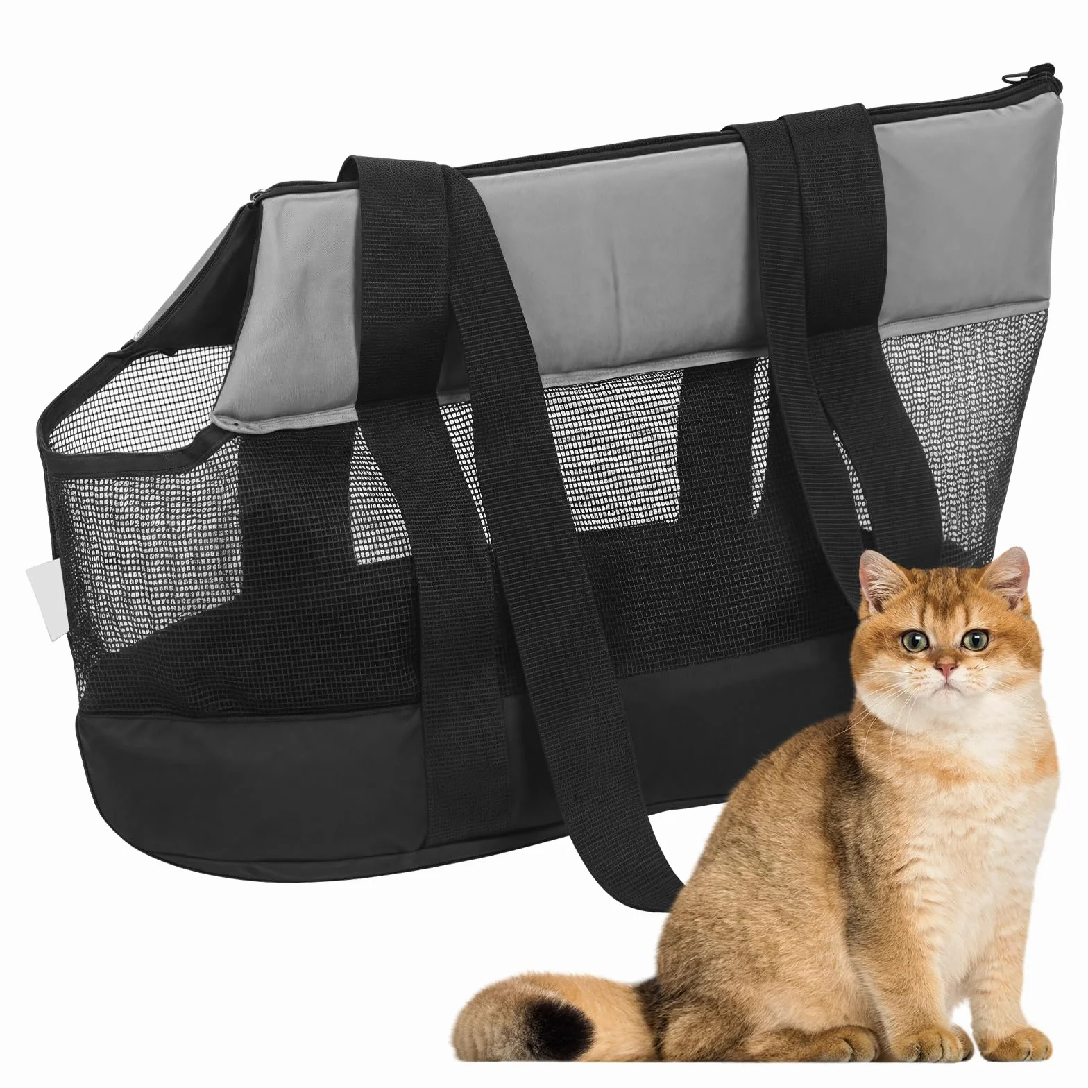 Traspirante, borsa a tracolla per cani, traspirante, per cani di taglia piccola, media e gatto, nero