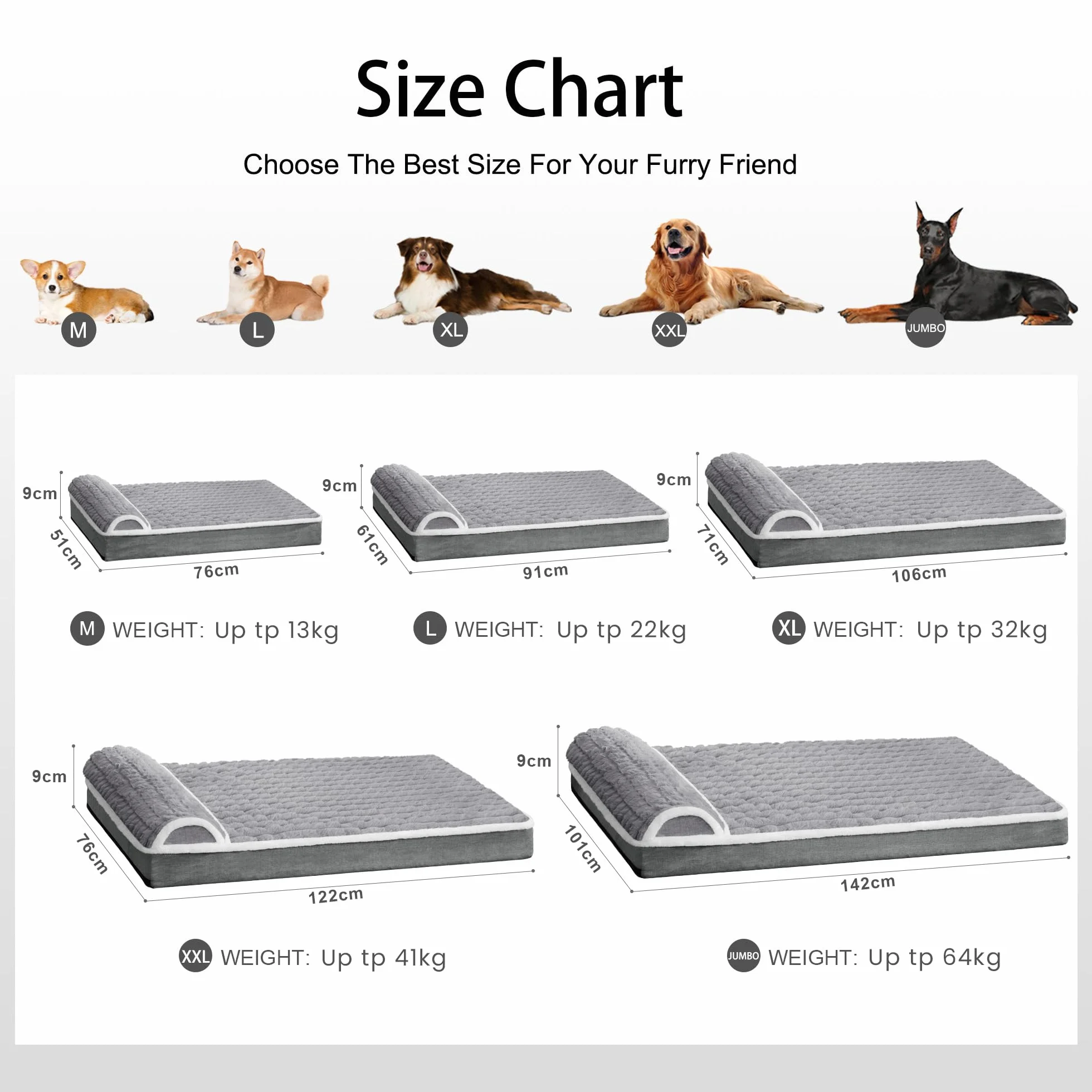 Letto ortopedico XL per cani di grandi dimensioni con cuscino 122 x 76 cm, impermeabile, morbido e confortevole, in schiuma, con rivestimento rimovibile lavabile e fondo antiscivolo, grigio
