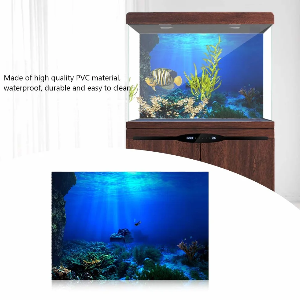 Sfondo Acquario, 61 x 30cm Sfondo Posteriore Acquario Sfondi per Acquario Poster Adesivo del Mondo Marino in PVC Impermeabile Decorazione per Acquario