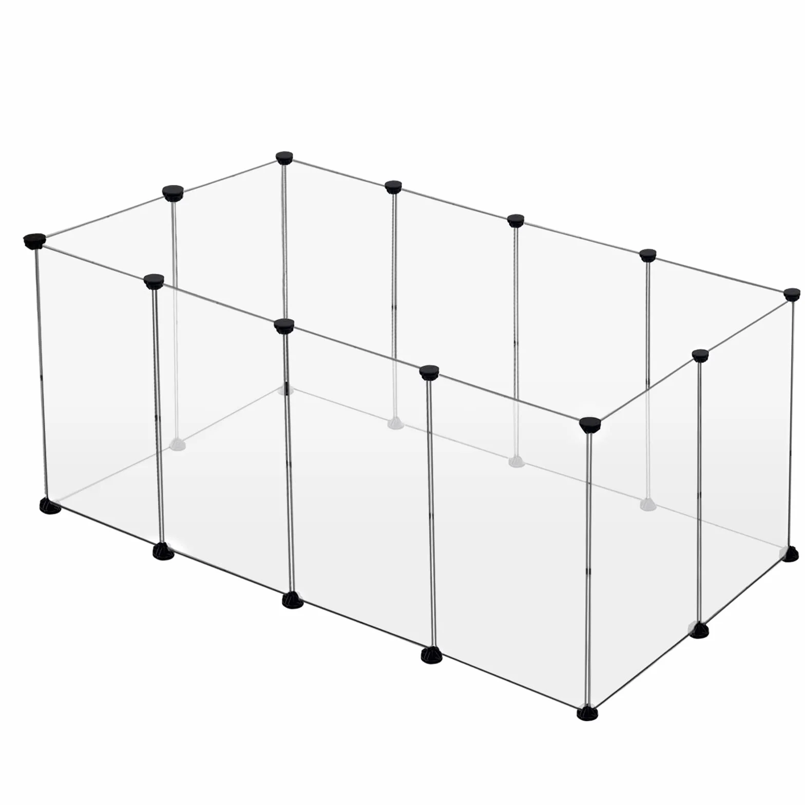 EUGAD Recinto per Piccoli Animali, 12 Pannelli 50x70cm Trasparente Recinto per Cani da Interno in PP, Gabbia Porcellino d'India, DIY Recinzione per per Conigli, Criceti, Cucciolo 200x100x70cm