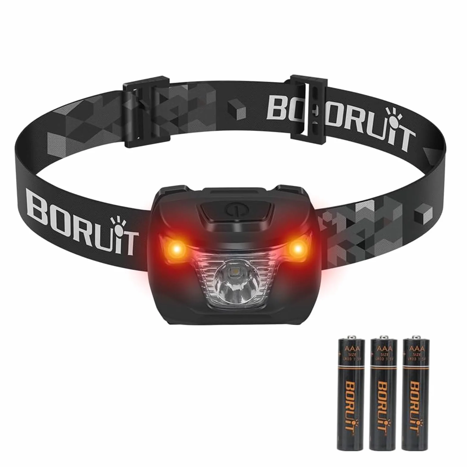 BORUIT BR01 Czołówka LED Czerwone Światło AAA Bateria IP66 Wodoodporna Latarka Czołowa 4 Tryby do Biegania Pracy Trekking
