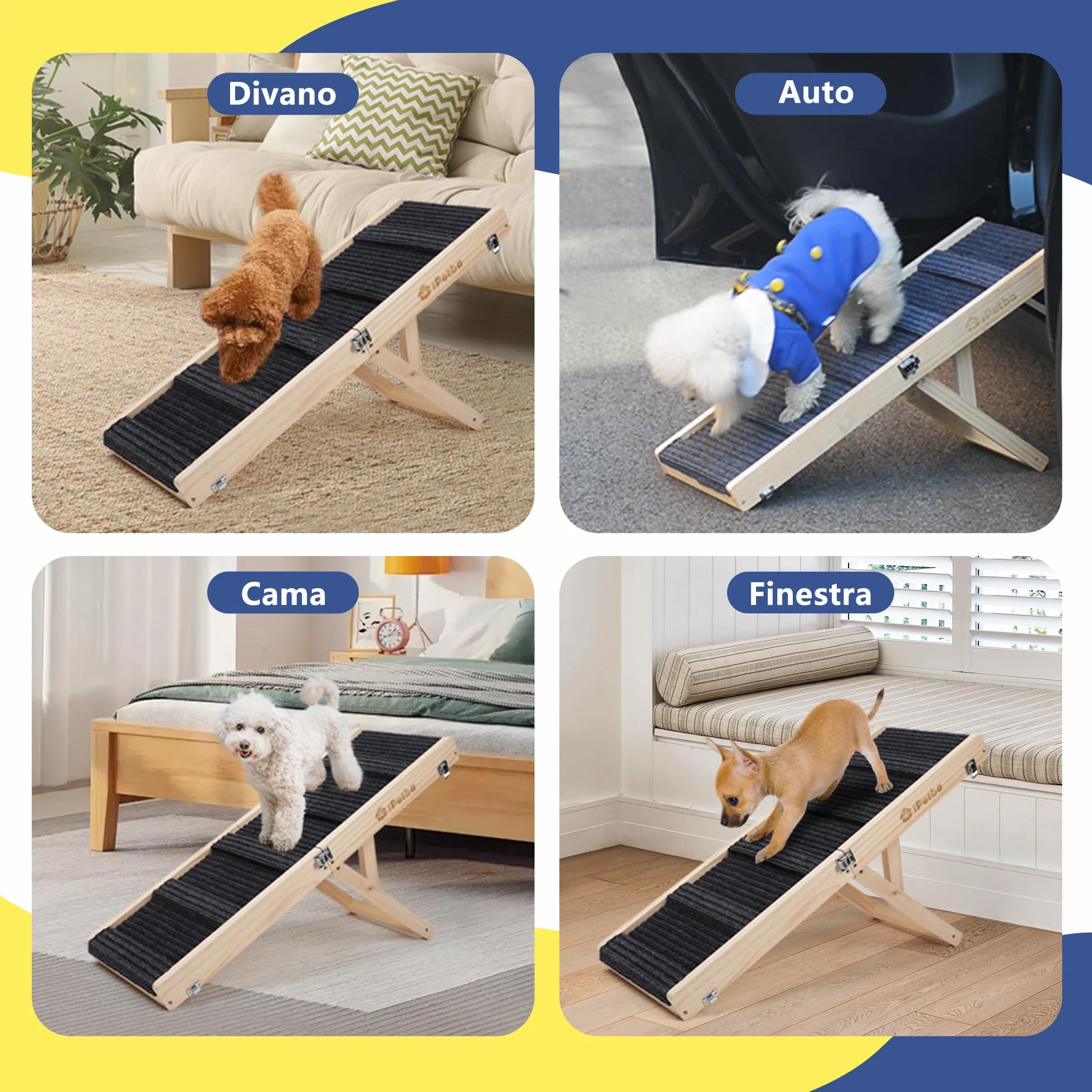 Rampa per Cane per Letto e Divano Antiscivolo Pieghevole Regolabile Portatile Fino a 16 kg