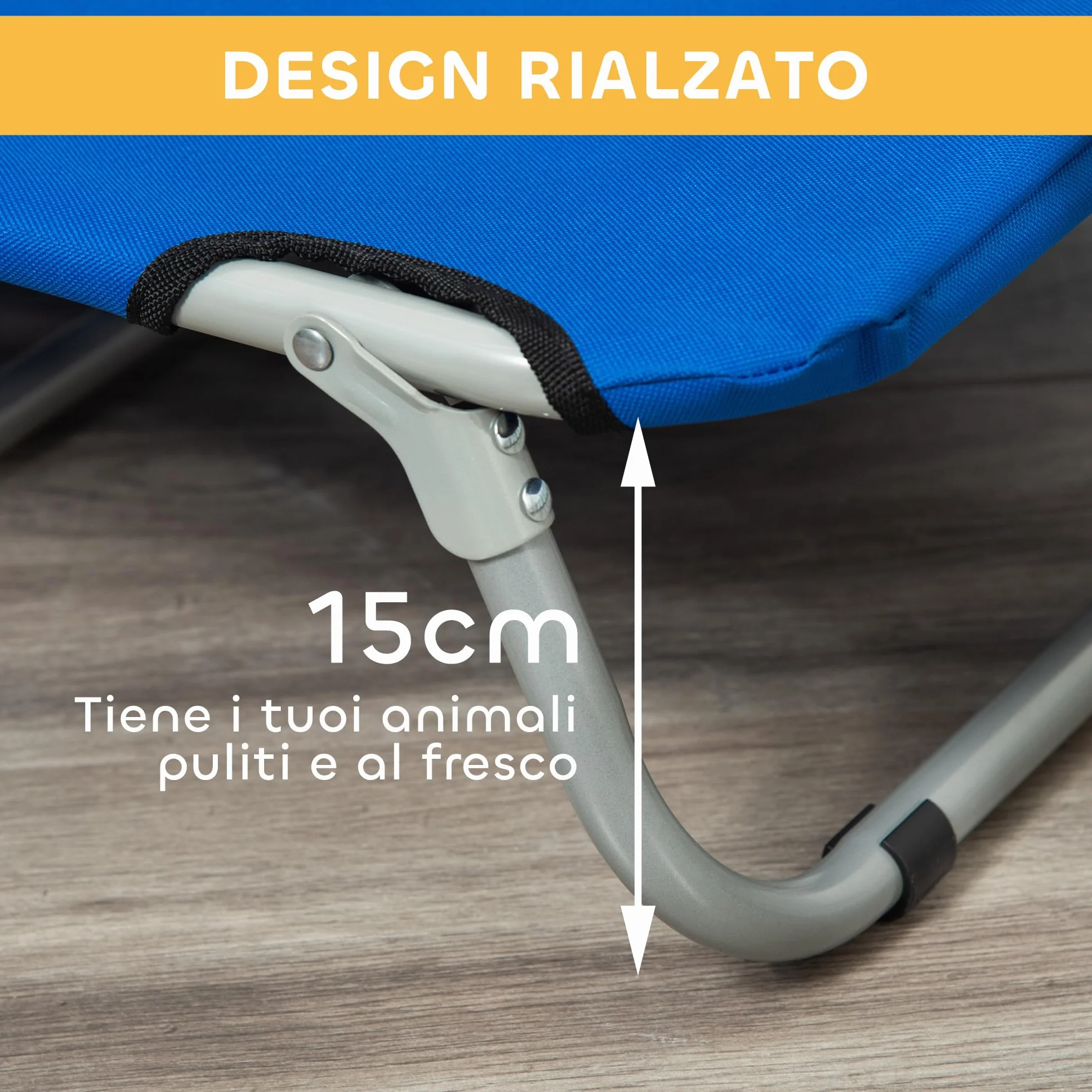 PawHut Brandina per Cani Taglia Piccola Pieghevole, Lettino Rialzato in Acciaio e Tessuto Oxford, 71x58x20 cm, Blu