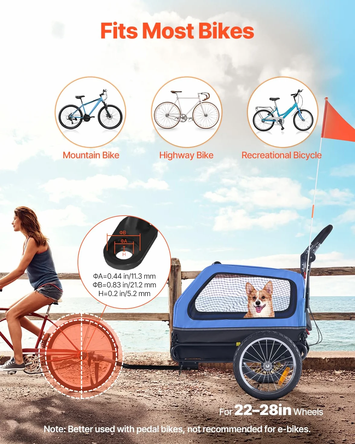 VEVOR Rimorchio per Bici per Cani, Supporta Fino a 40 kg, Carrello Portabici, Telaio Pieghevole Facile con Ruota a Sgancio Rapido, Attacco Universale per Bicicletta, Guinzaglio Interno