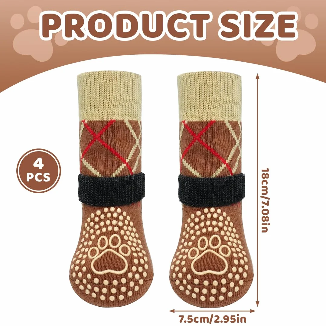 Calzini Antiscivolo per Cani Impermeabili con Cinturini Regolabili e Silicone, 4 Pezzi