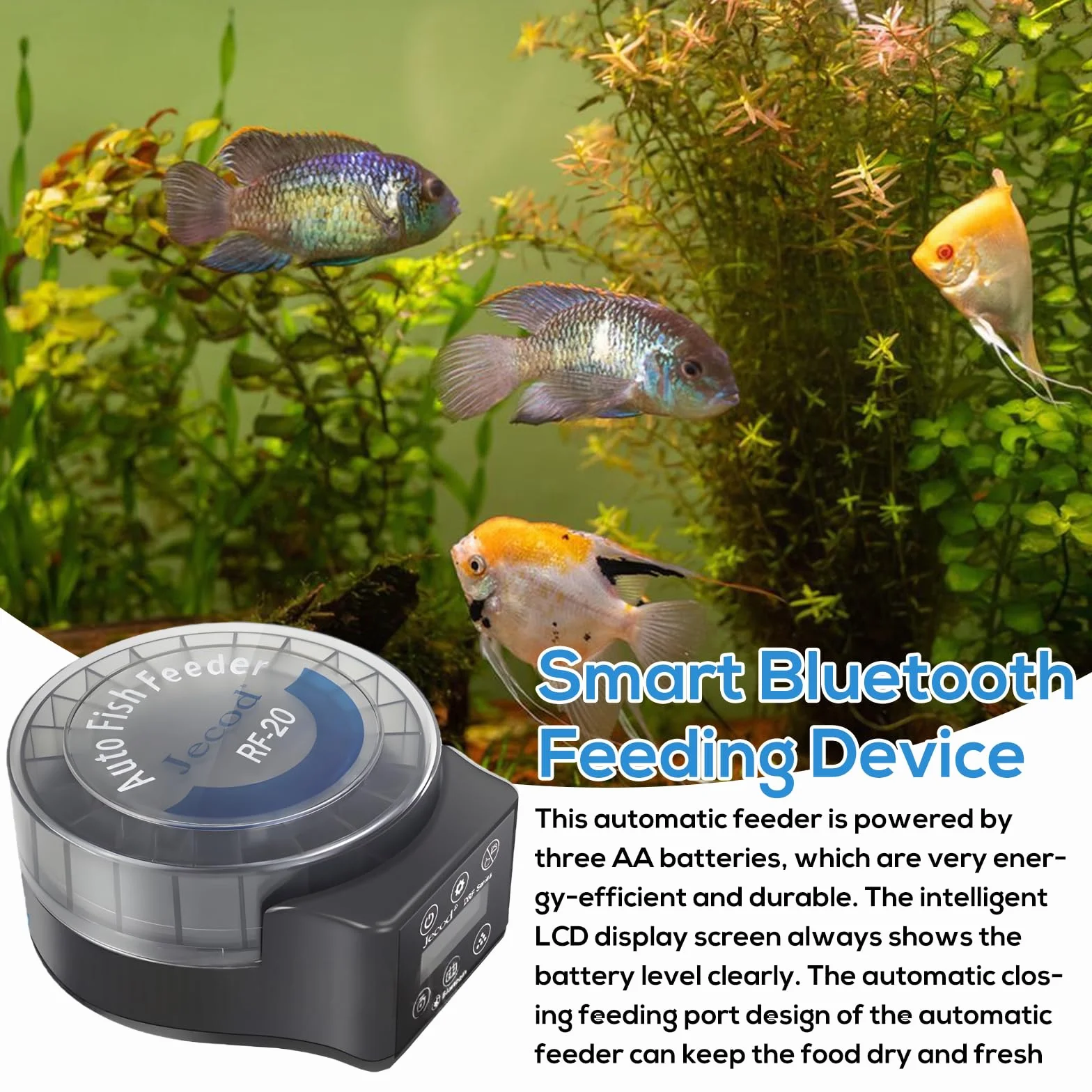 Mangiatoia automatica per acquario, mangiatoia automatica per acquario, 140 ml, alimentazione automatica del pesce con timer, mangiatoia per acquari con controllo regolabile in 6 livelli
