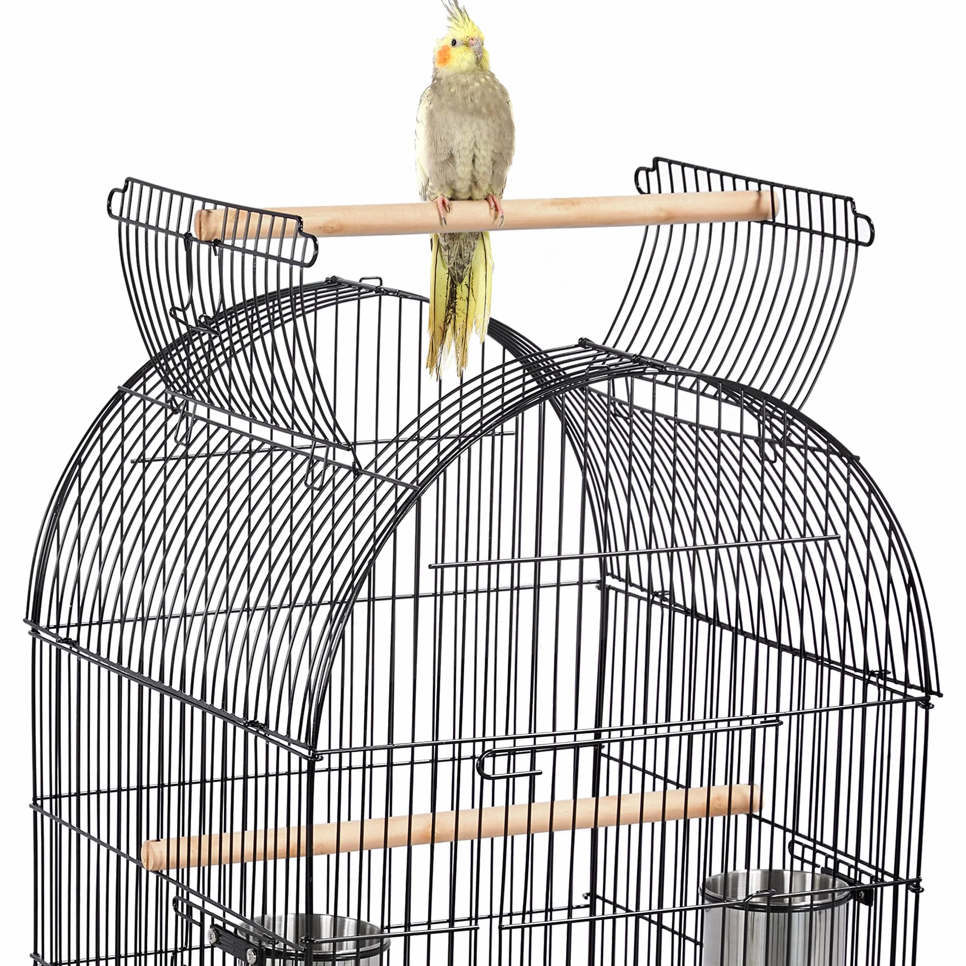 Yaheetech Gabbia Voliera per Uccelli Pappagalli con Carrello e Tetto Apribile in Metallo e Legno Nero 59 x 59 x 150 cm