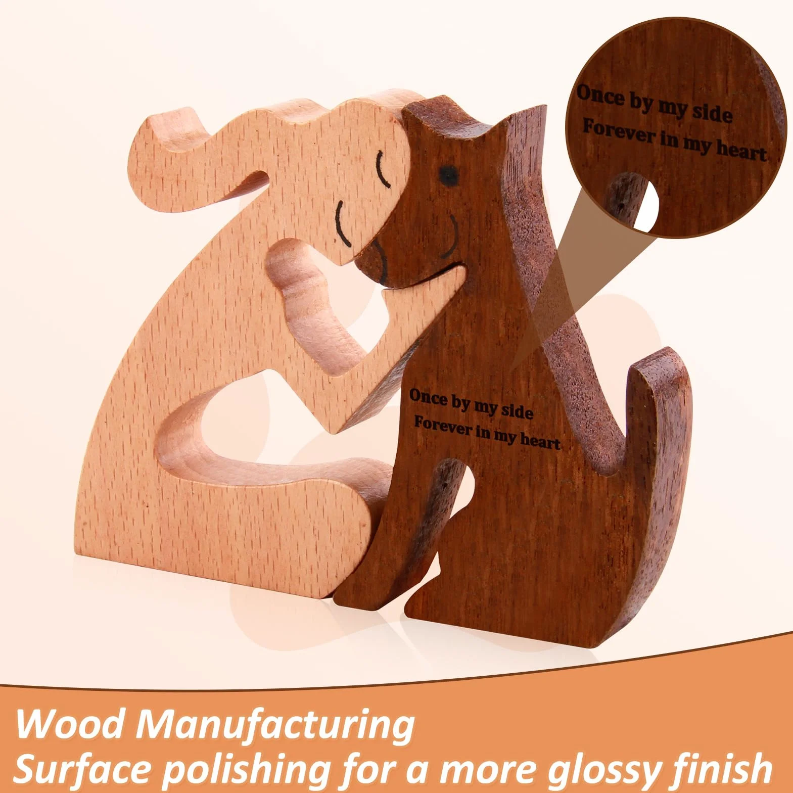 Statuetta Artigianale in Legno Cane Donna Faggio Noce Scultura Regalo Amanti Cani