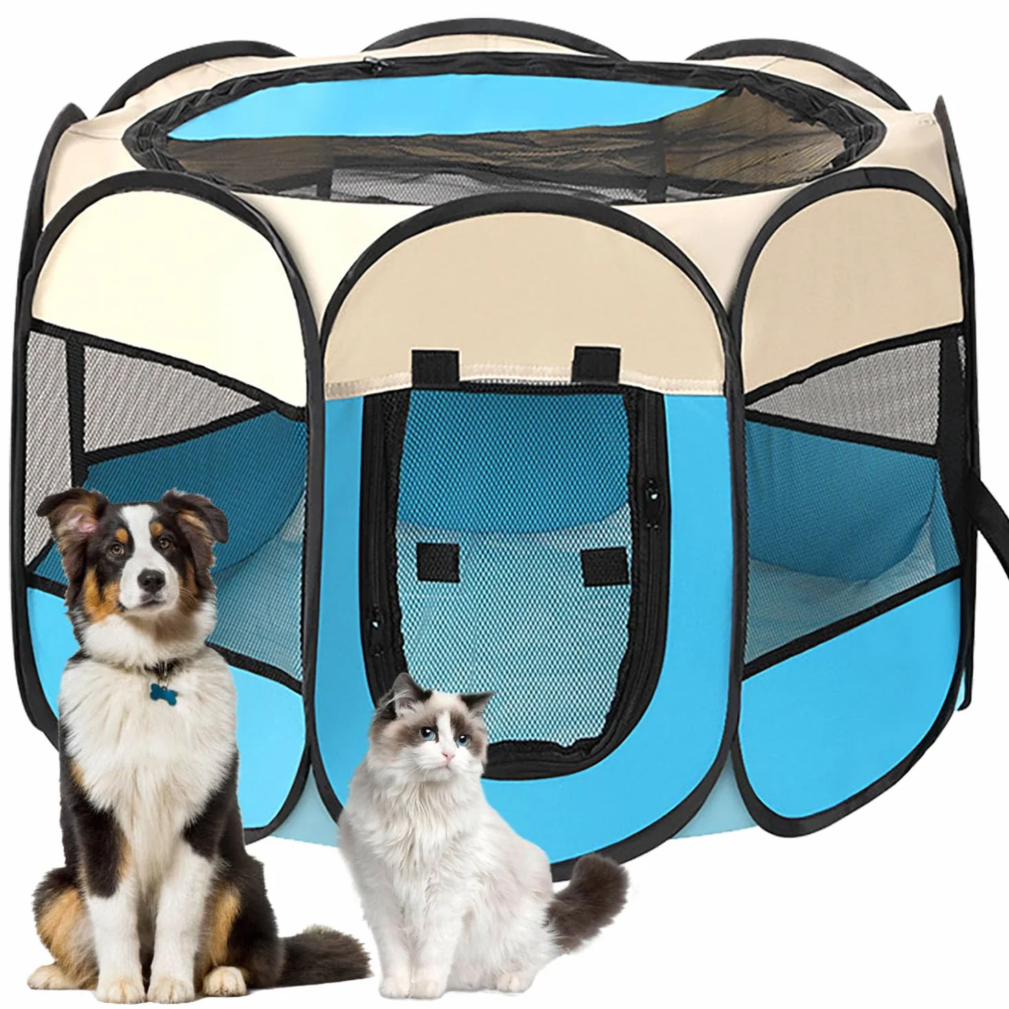 Cucciolo Portatile che Corre,Box per Cane da Corsa Stabile Guscio Gatto Pieghevole,Cane Elastico in Tessuto Oxford Impermeabile,Cane Gabbia Per Gatto,Cane,Caneconiglio(Bianco Blu,S,8)