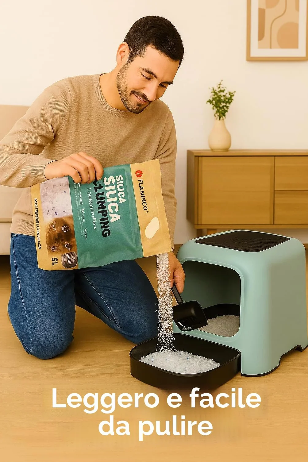 Flamingo lettiera per gatti - lettiera silicio per gatti -Silicio Granulato Medio - 5L (Fino a 6 Settimane)- Ultra Assorbente - Super leggero, senza polvere e di durata extra lunga!