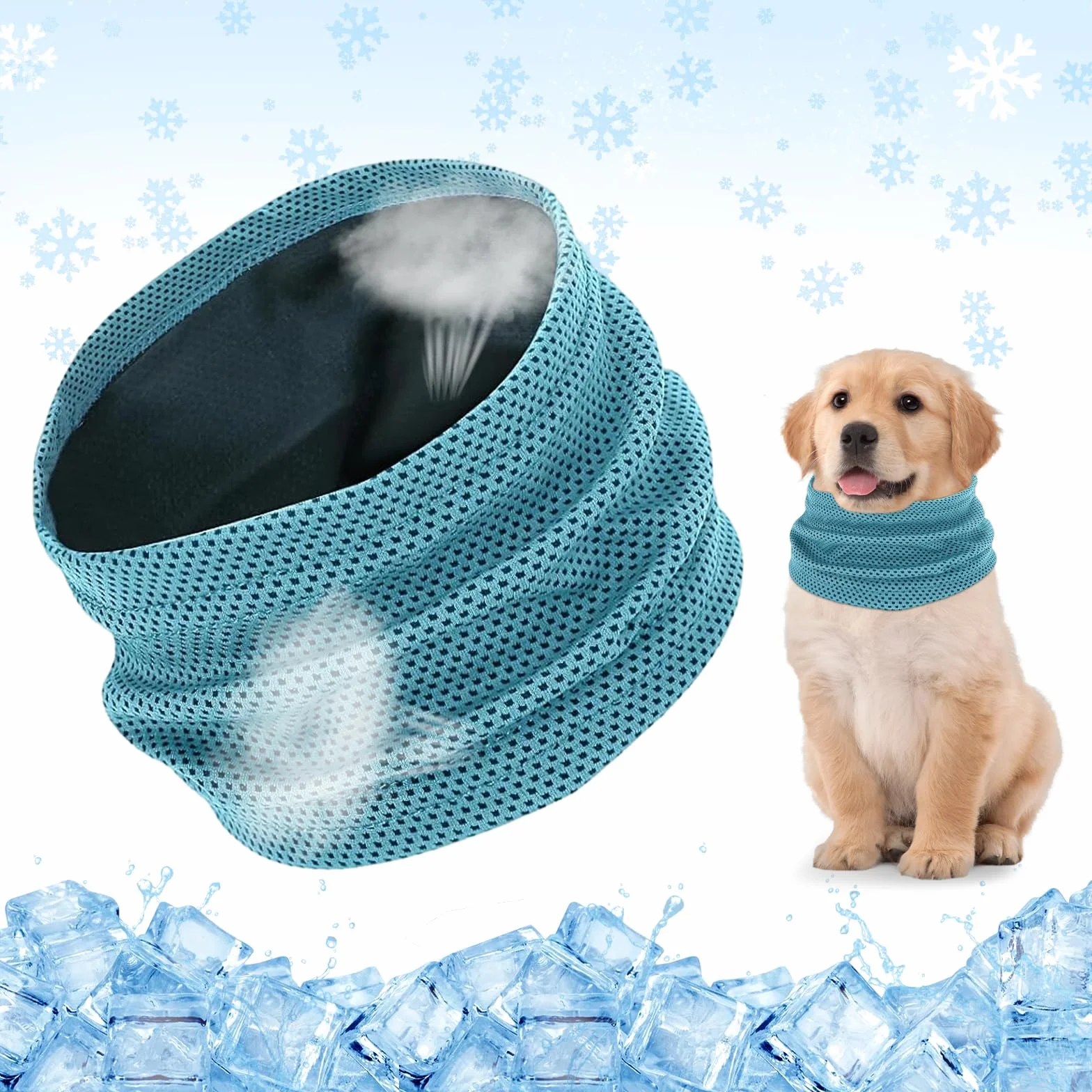 Collare di Raffreddamento per Cani, Collare Rinfrescante per Cani, Bandana Refrigerante per Canis, Collares Refrigerante Cane per Rinfrescare gli Animali Domestici in Estate (Blu, L)