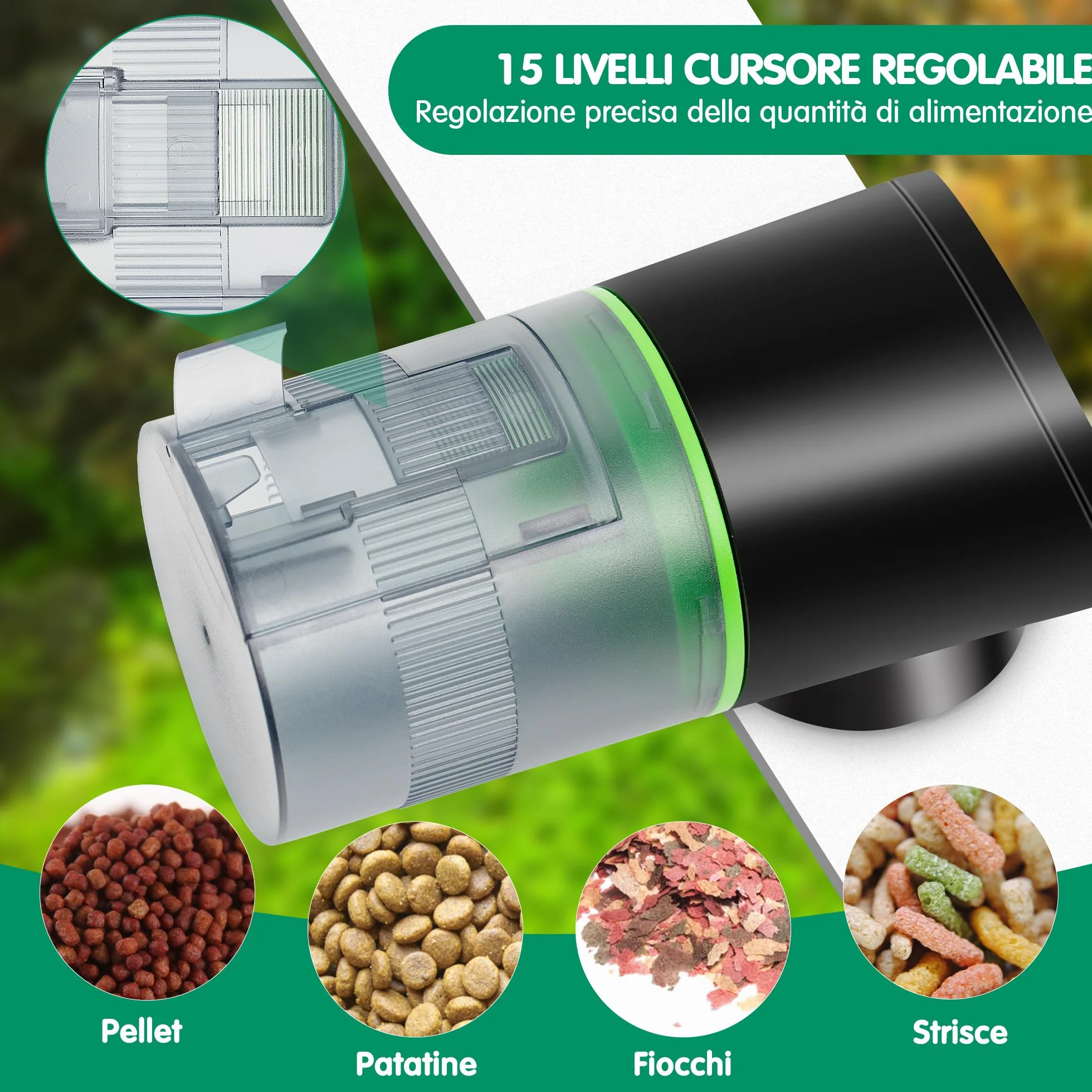 Ycozy Mangiatoia Automatica Acquario Distributore Automatico di Cibo Ricaricabile Mangiatoia per Pesci Programmabile Alimentatore di Pesce Adatto Per Acquario & Serbatoio | Navi-EV