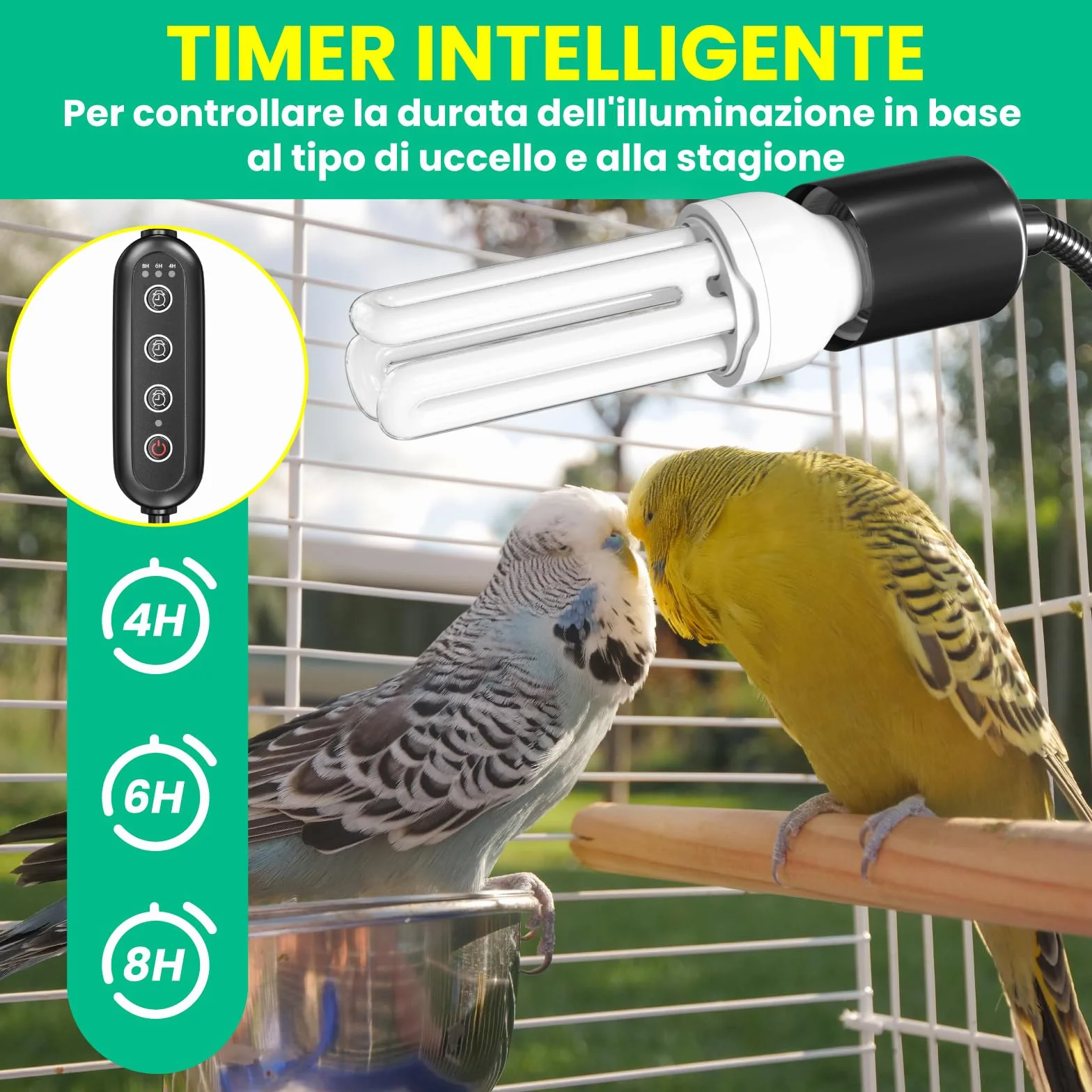 Lampada per Uccelli GlowUp Set Completo con Timer UVB E27 20W