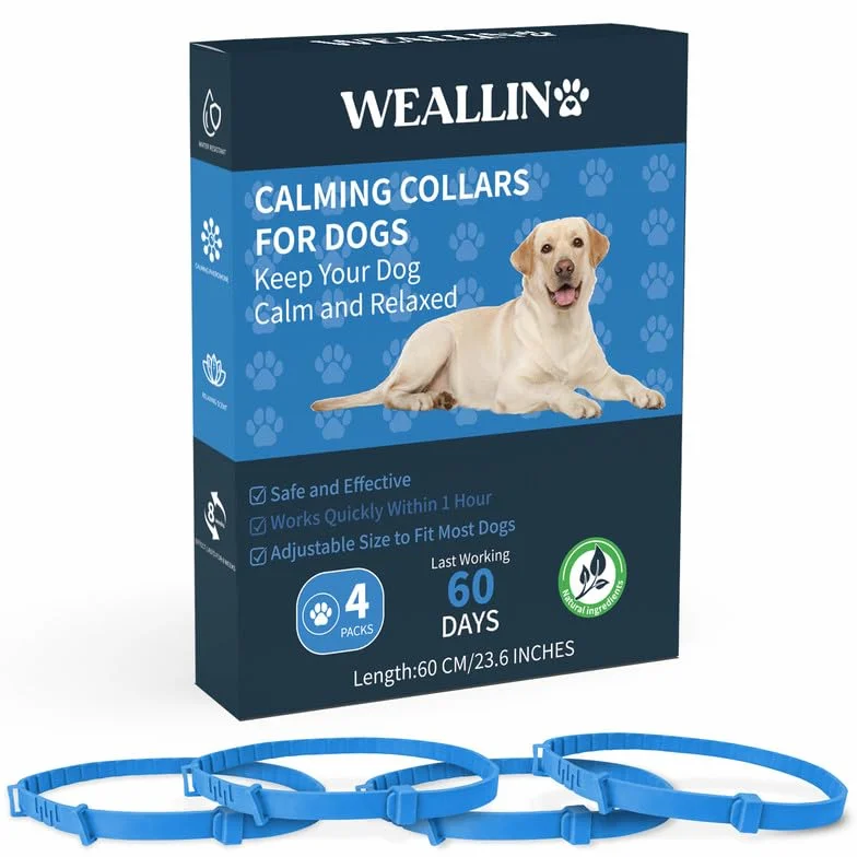 WEALLIN Collare Calmante Anti-Ansia per Cani, Regolabile e Impermeabile, Feromoni Naturali 60 Giorni (2pz), Blu