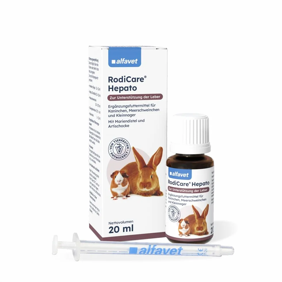 Alfavet RodiCare Hepato (20 ml) – Supporto della funzione epatica e del metabolismo nei conigli, porcellini d’India e piccoli roditori – senza zucchero, con siringa dosatrice