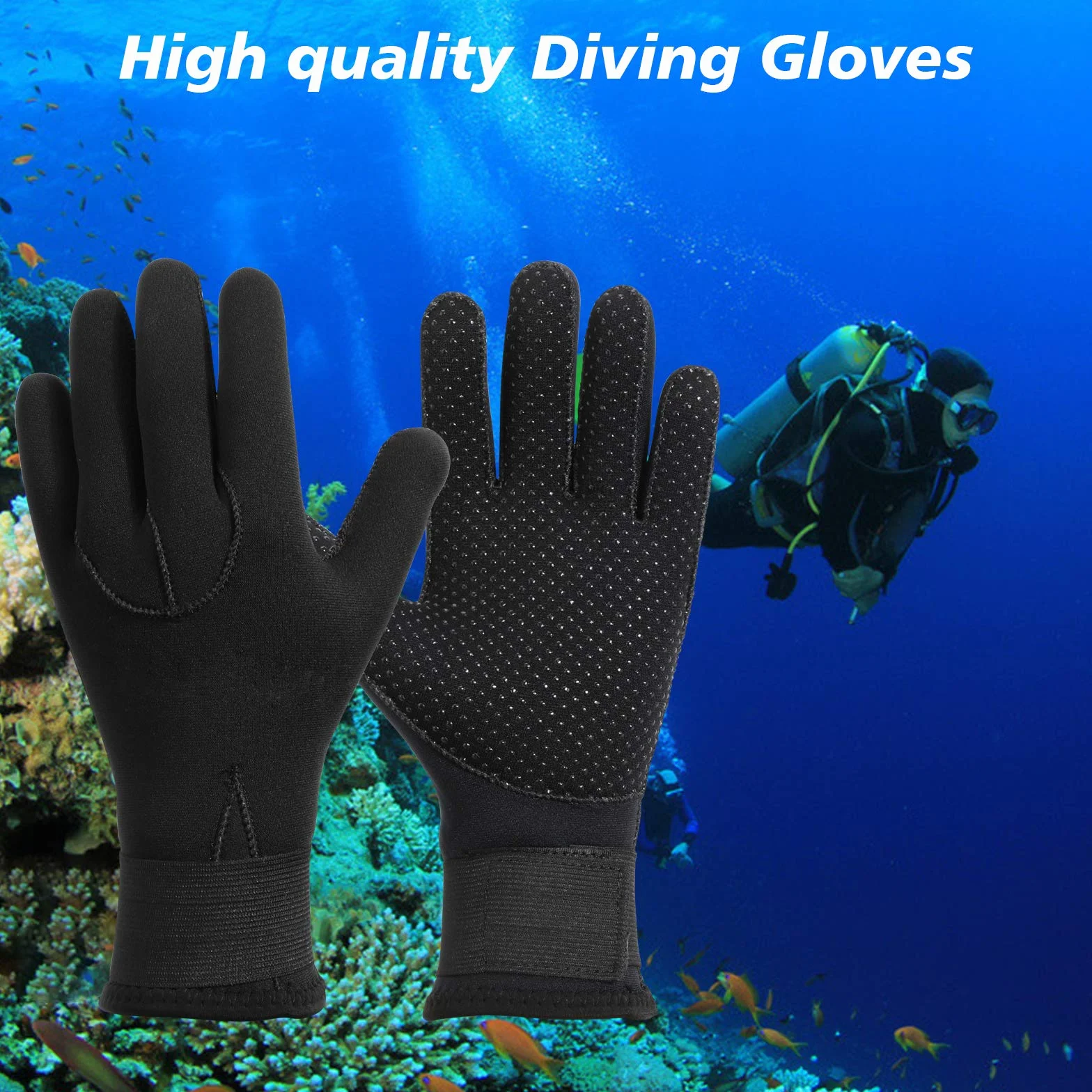 QKURT Guanti in Neoprene, 3mm Tropical Gloves High Stretch Gloves per uomini donne immersioni, surf, kayak, snorkeling, vela, canottaggio
