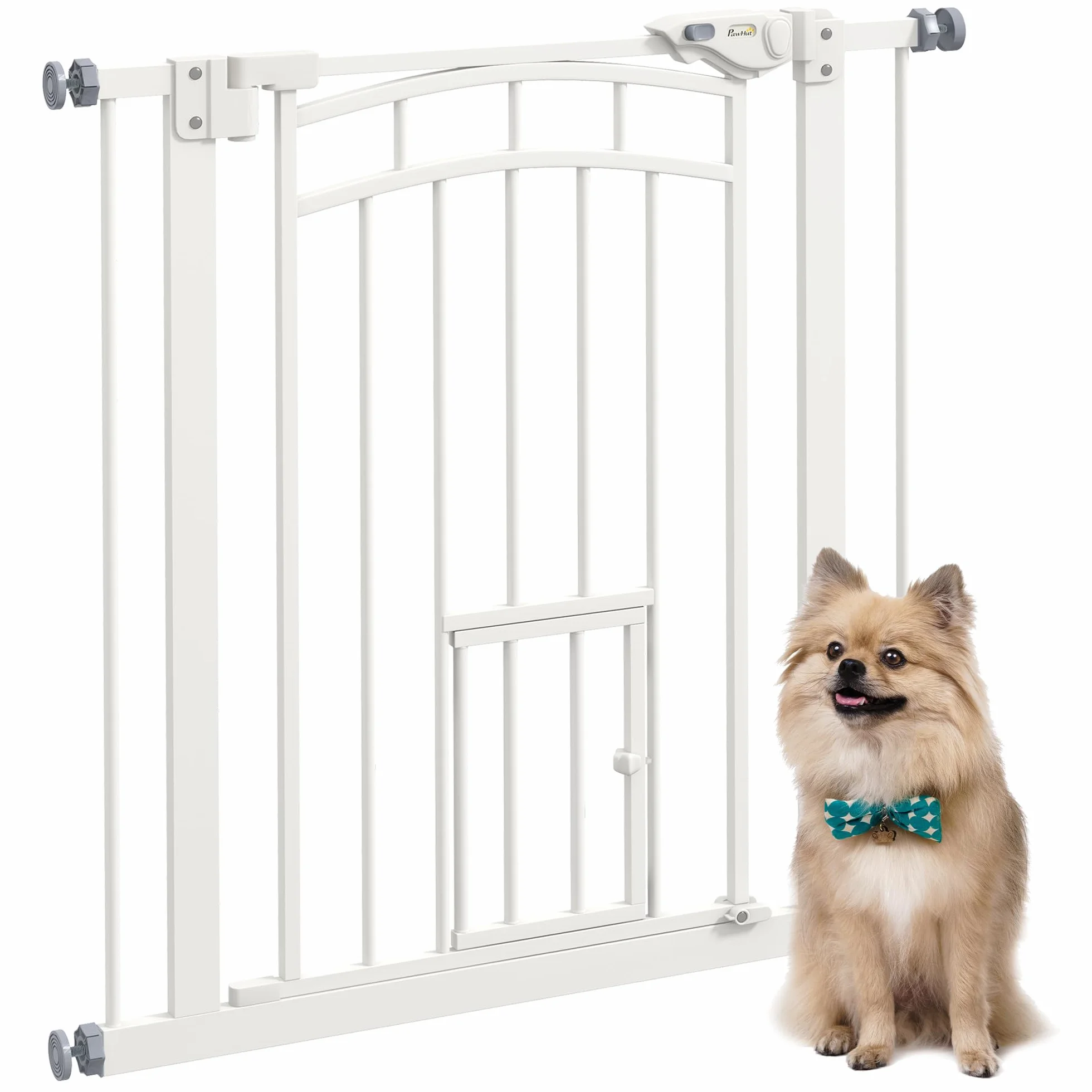 PawHut Cancellino per Cani Estensibile con Chiusura Automatica, Acciaio e PA, 74-80x76 cm, Bianco