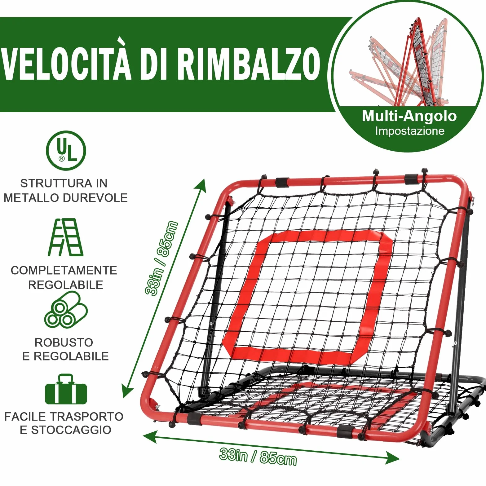 Rete Rimbalzo Calcio Pieghevole, 85 * 85 cm Rete da Rimbalzo per Pallavolo, Reti PE a Doppio Strato, Angolo Regolabile, Formazione Sulle Competenze per Calcio, Pallavolo e Pallacanestro