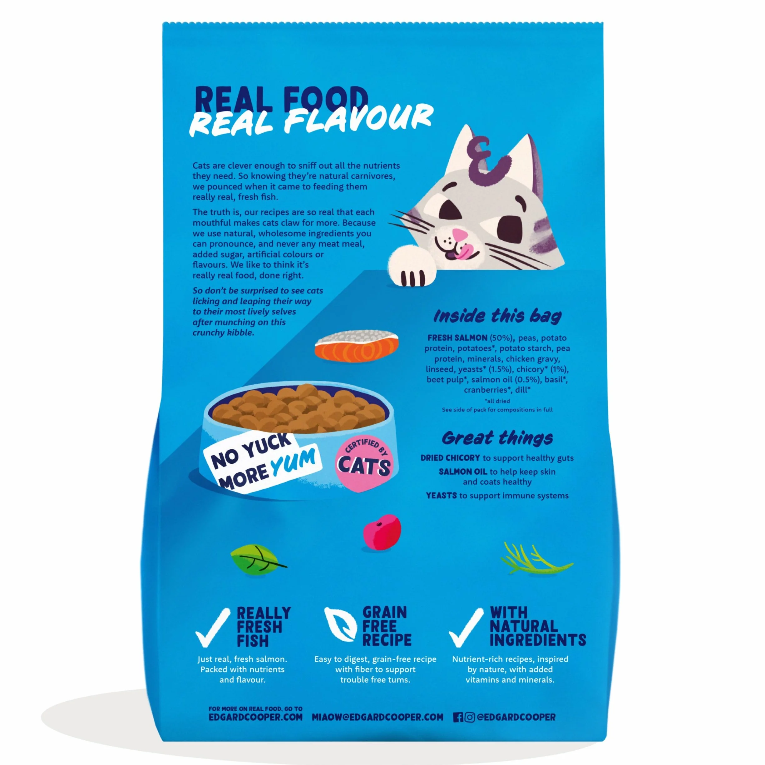 Edgard & Cooper Crocchette Gatti, (Salmone Fresco, 2kg), croccantini gatto sterilizzati o attivo, carne fresca e ingredienti naturali, senza cereali, senza zuccheri aggiunti