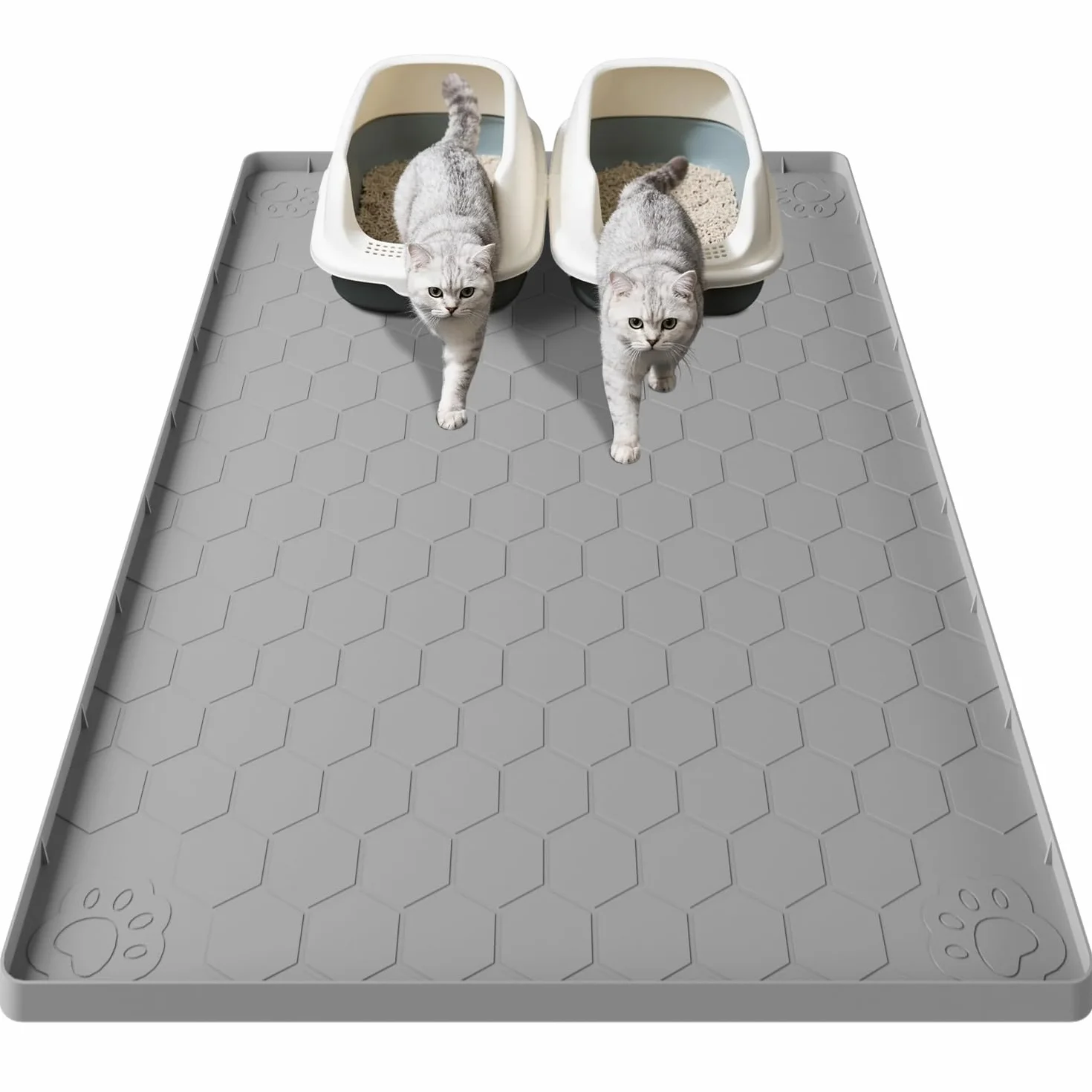 Tappetino per lettiera grande XXL 101 x 71 cm, tappetino in silicone, grigio | Realizzato in silicone alimentare, lettiera per gatti impermeabile resistente alle urine, antiscivolo, facile da pulire